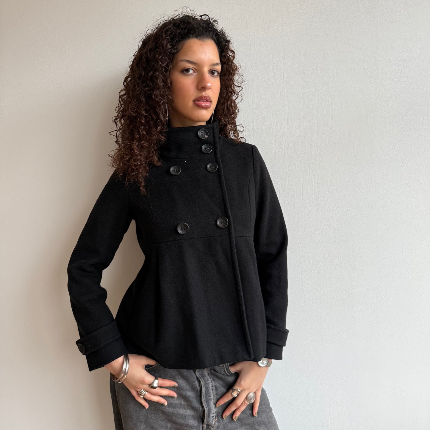 Black double breasted peacoat - Size S