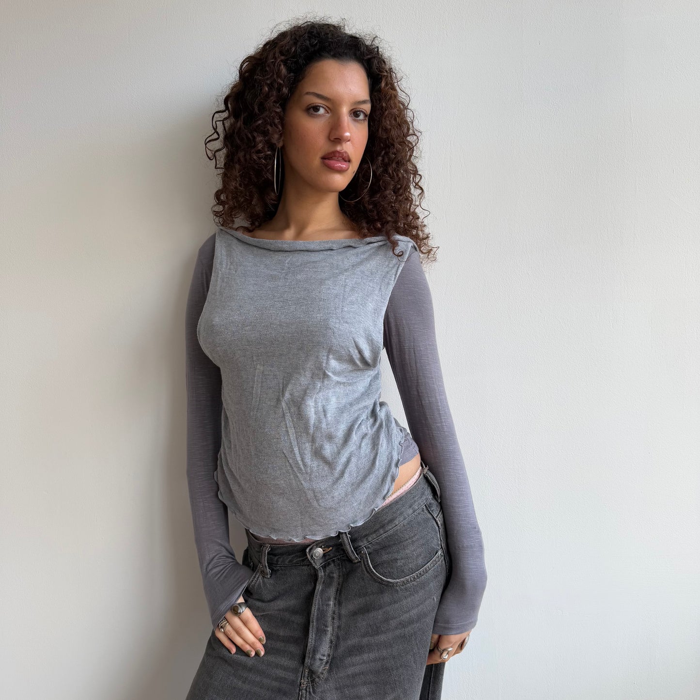Grey bi-material long sleeve - Size S