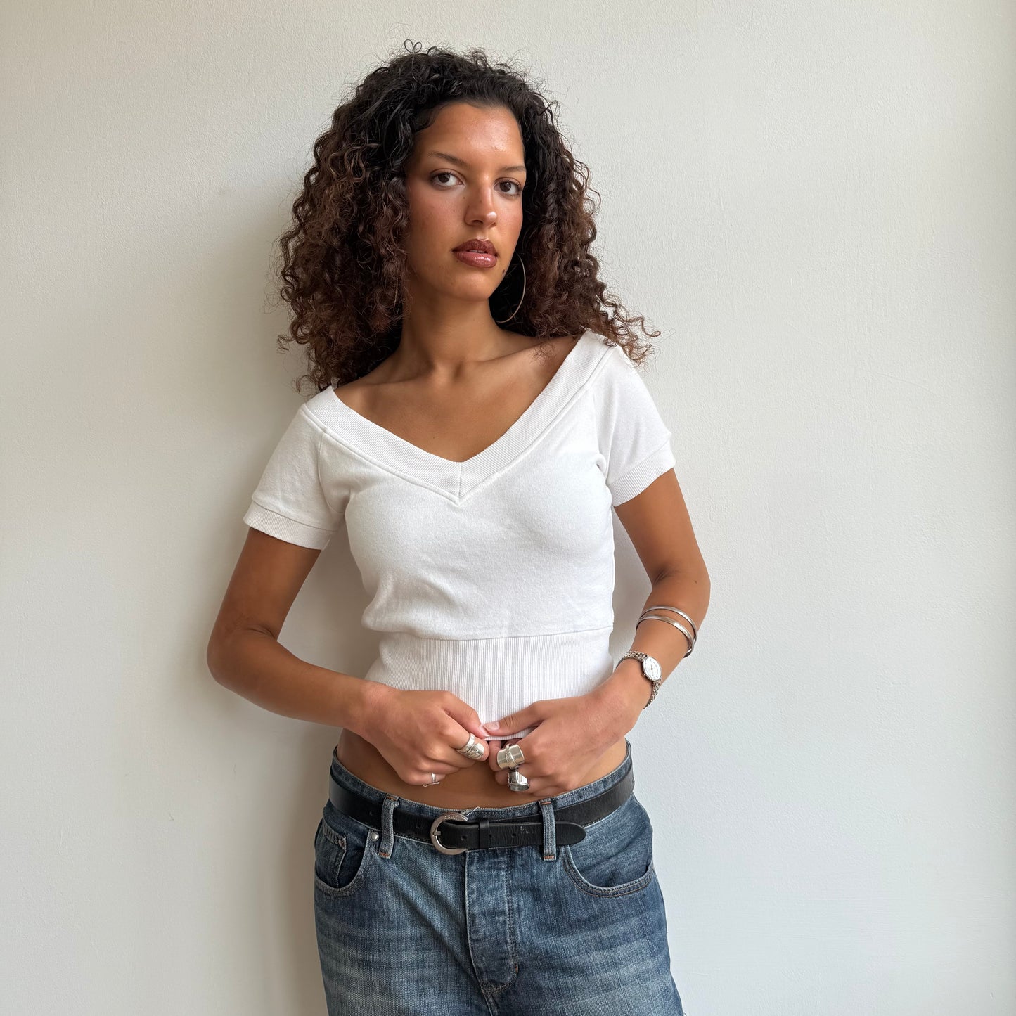 White v-neck top - Size S