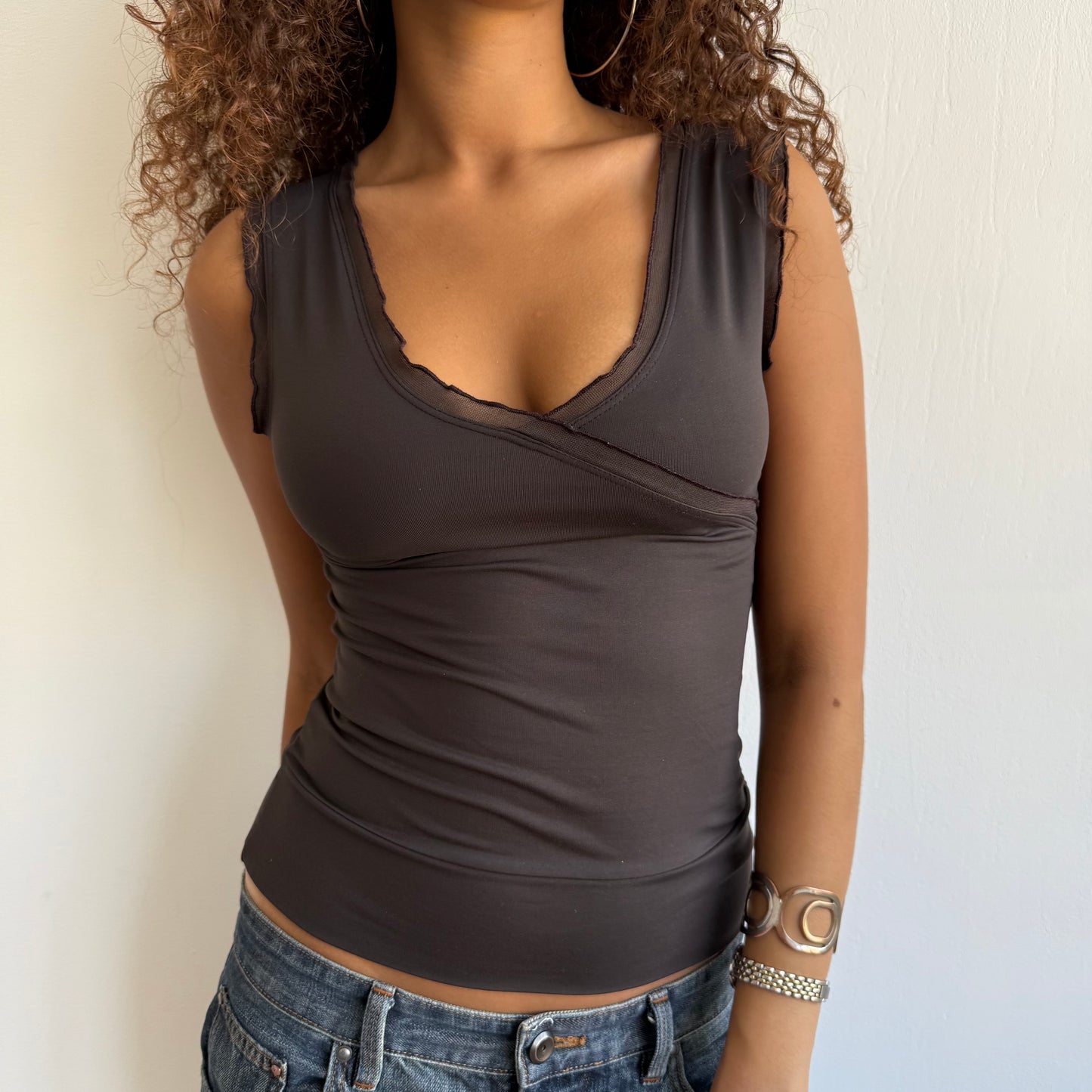 Brown wrap ruffle top - Size S