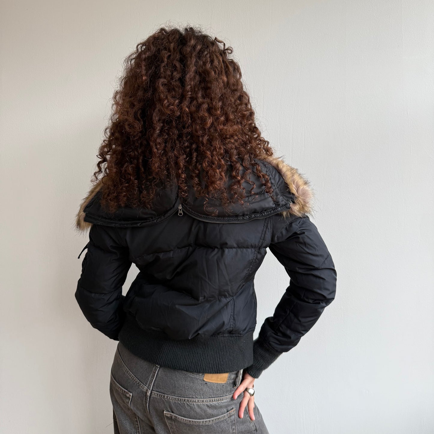 Black fur hood bomber - Size S