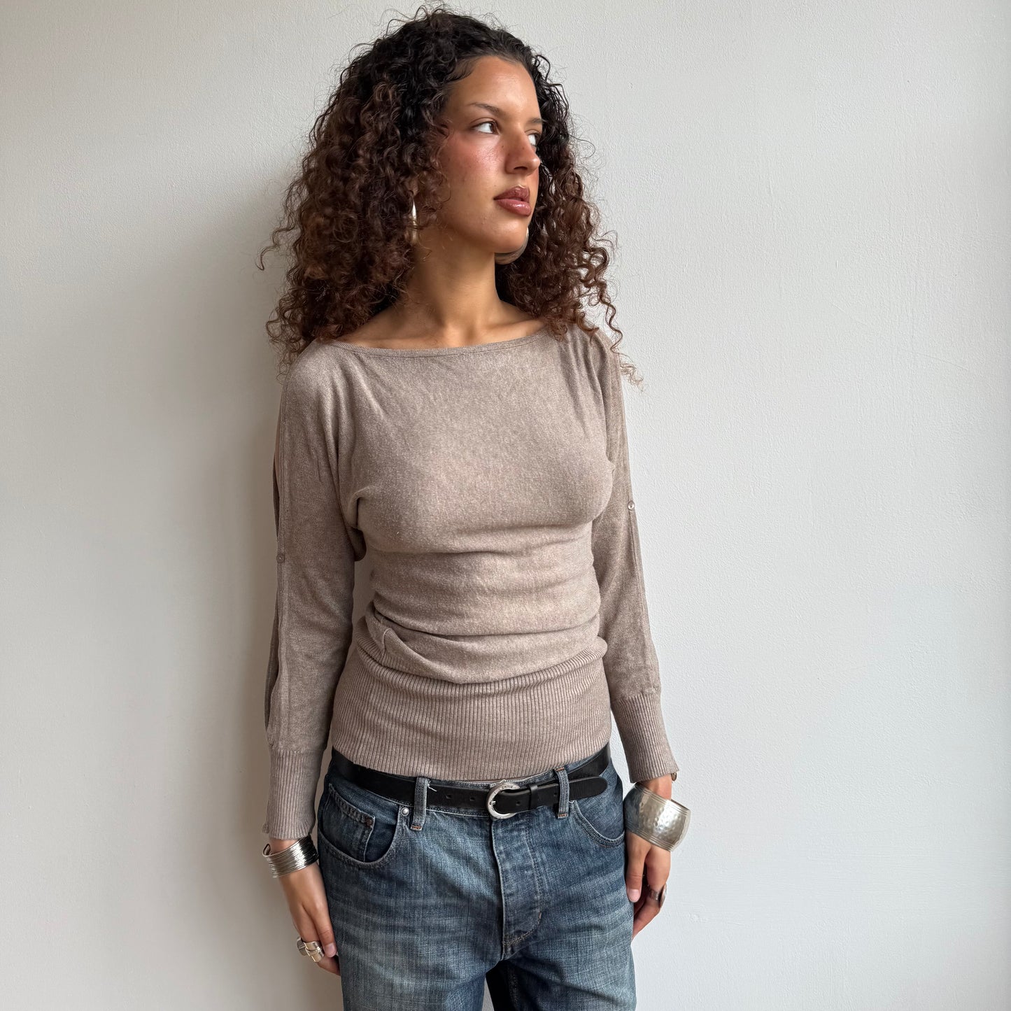 Beige slouchy button arm knit - Size S