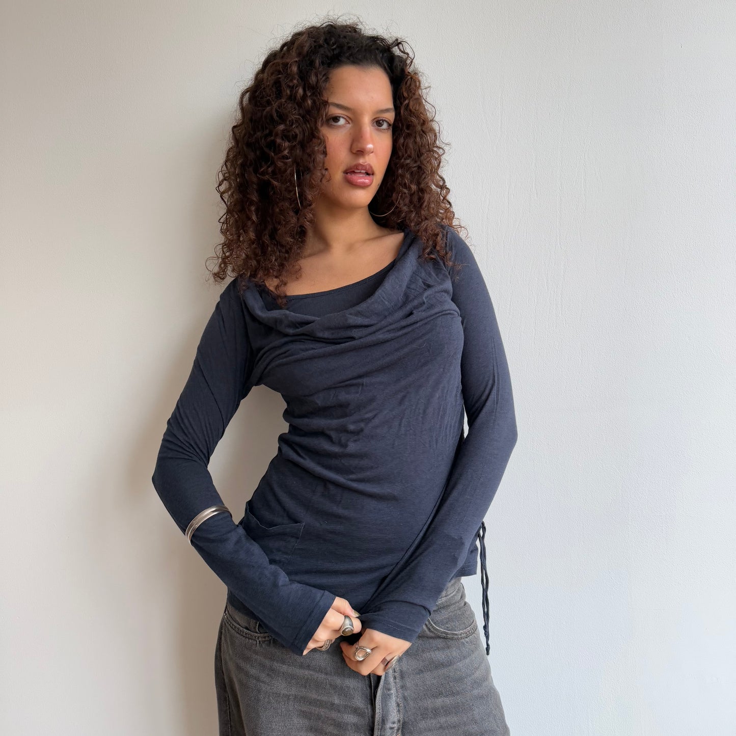 Navy ruched long sleeve - Size S