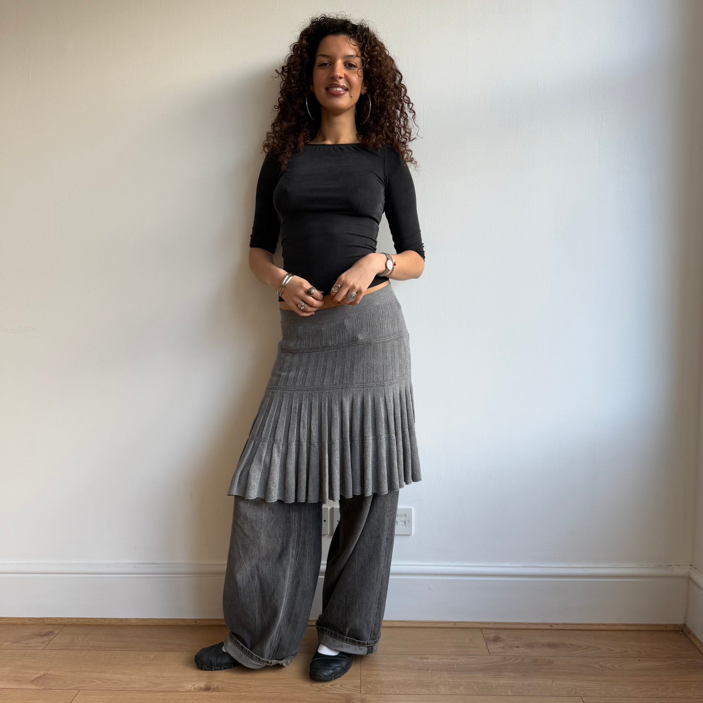 Grey wool midi skirt - Size S