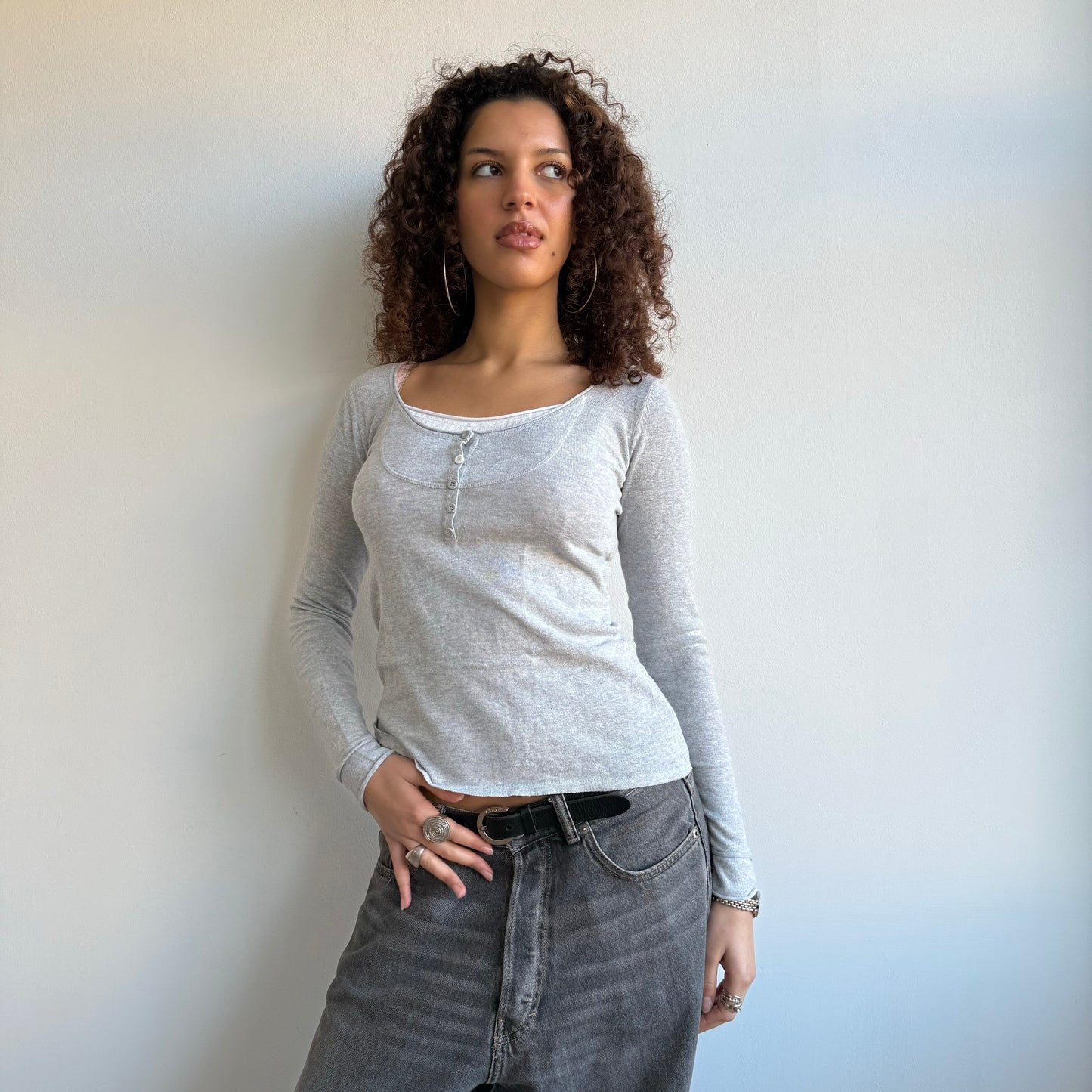 Grey button top - Size S