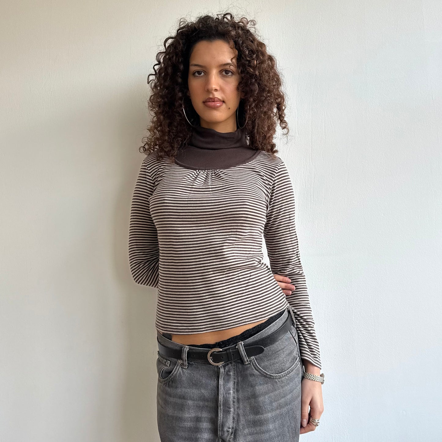 Brown double layer stripe top - Size S