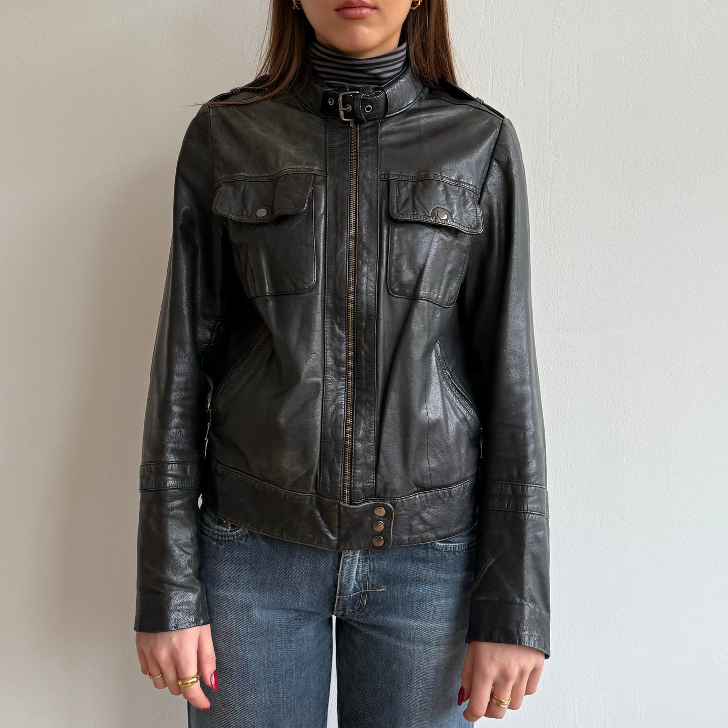 Black leather moto jacket - Size M
