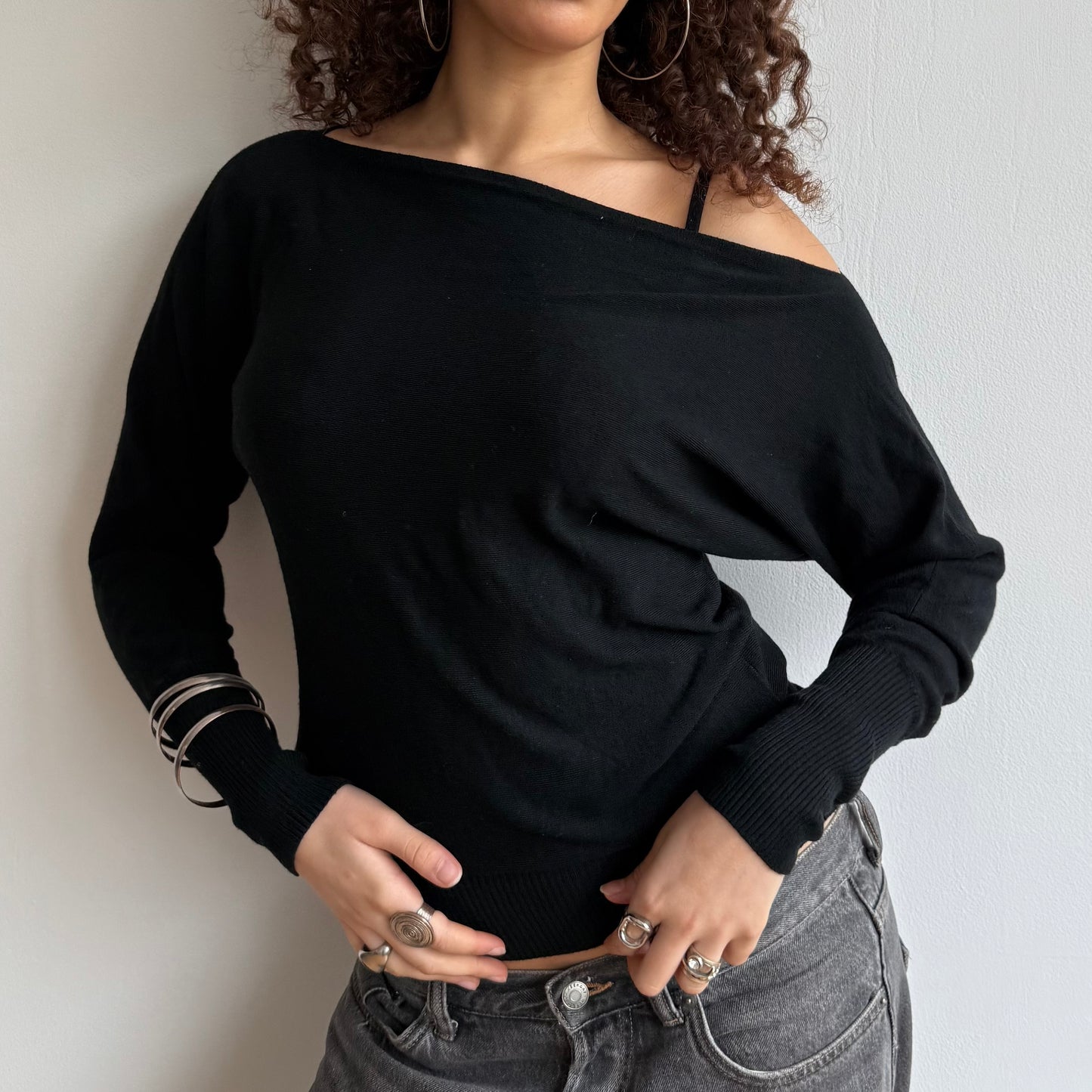 Black slouchy knit jumper - Size S/M