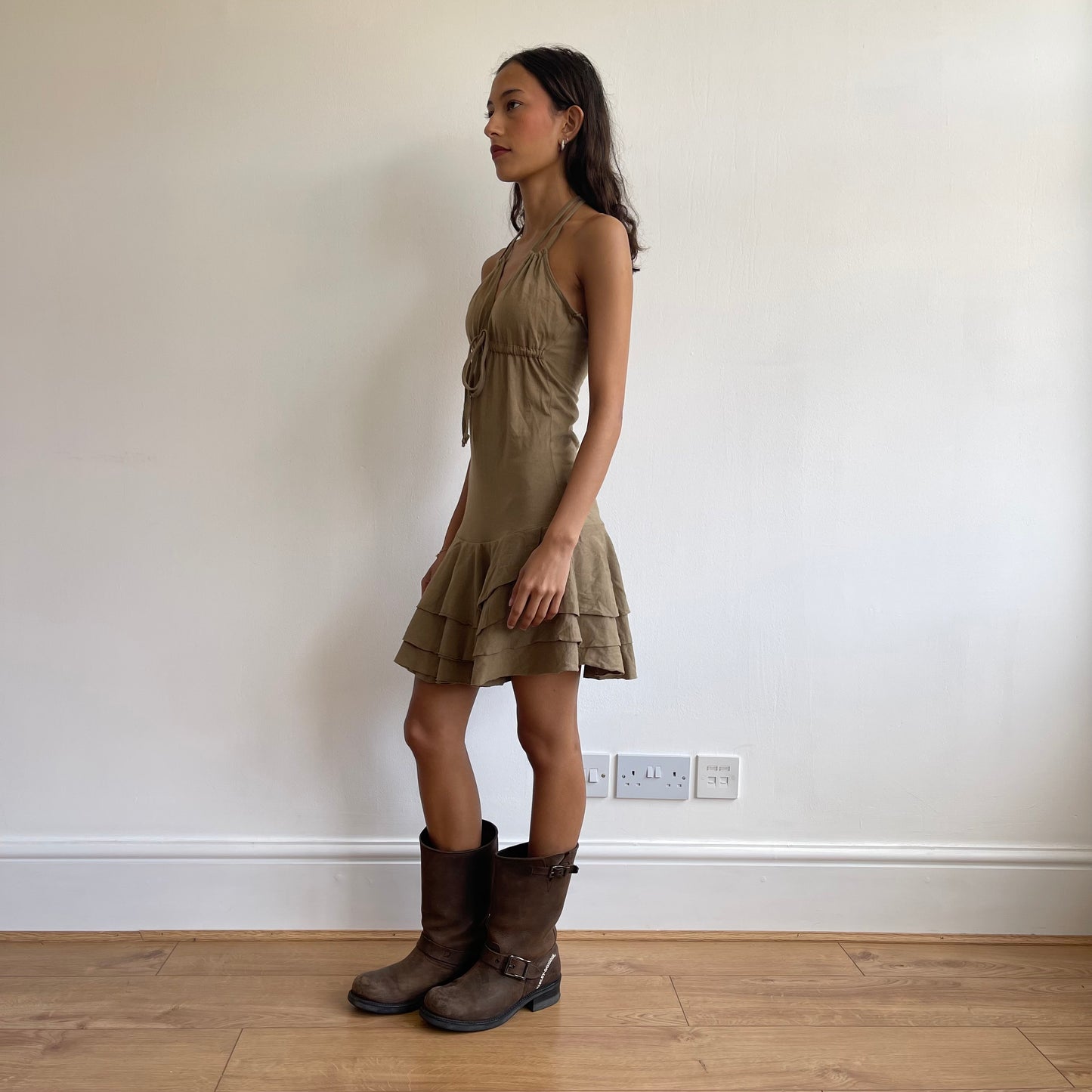 Khaki halterneck dress - Size S