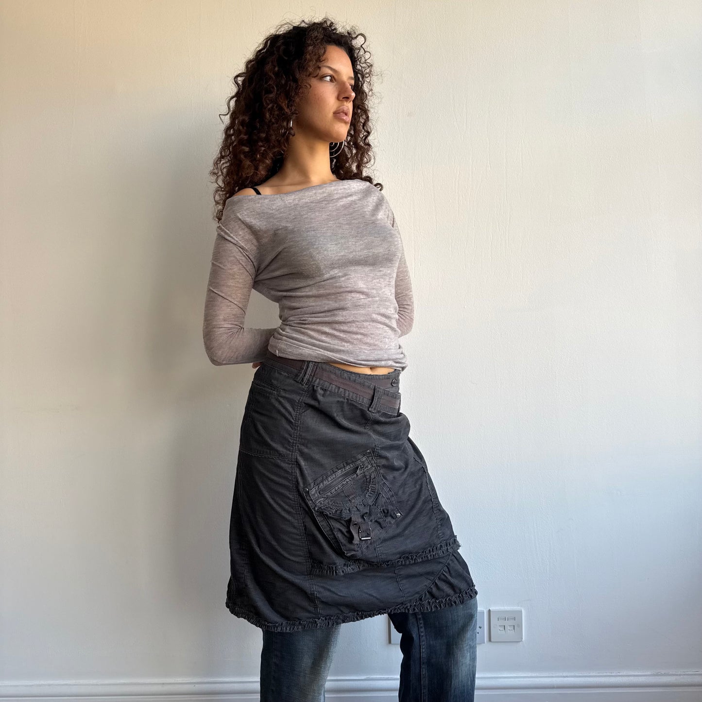 Grey cord archival midi skirt - Size M