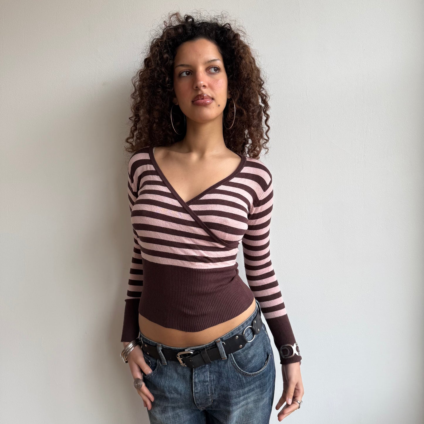Pink and brown ballet wrap knit - Size S