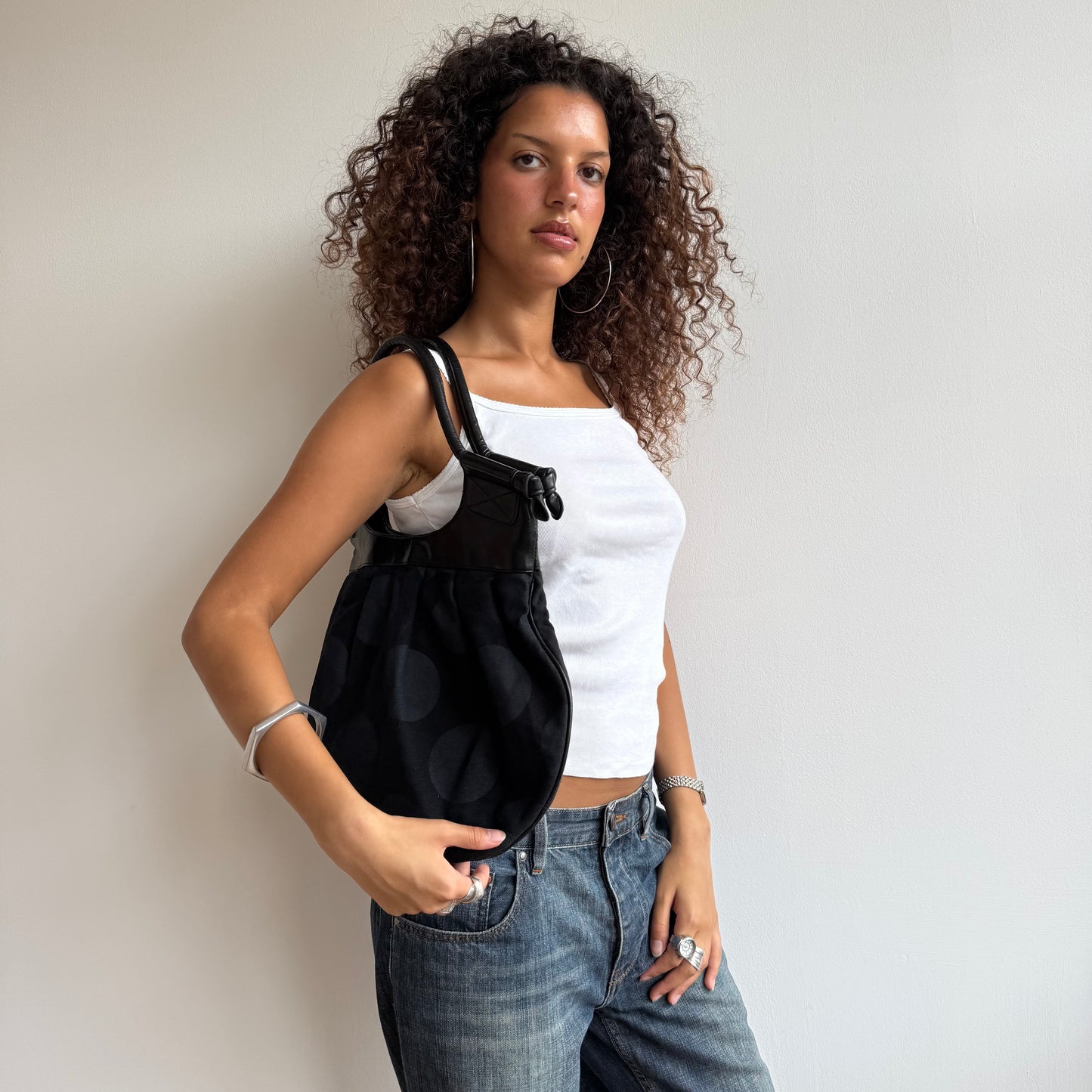 Black polka dot bag - OS