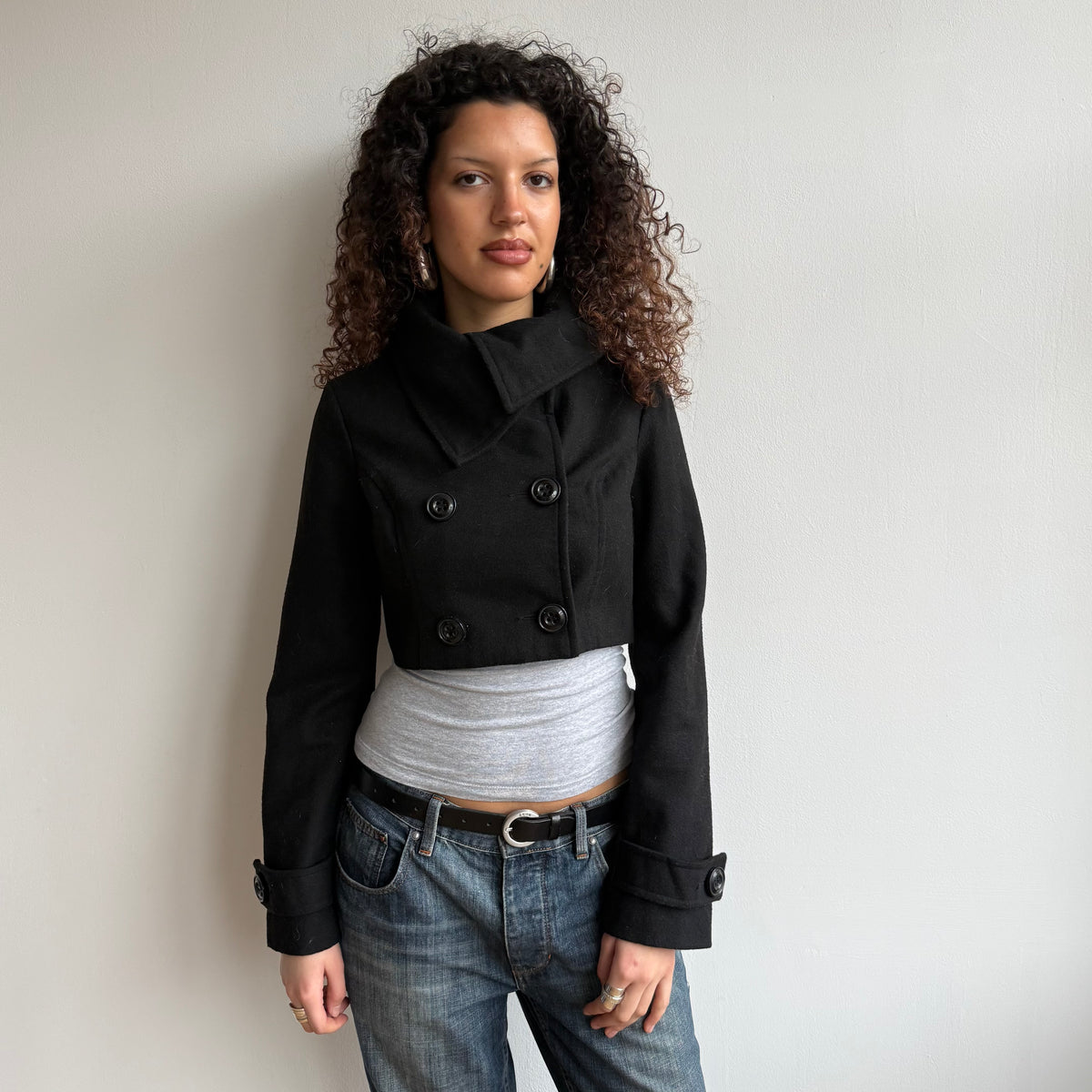 Black cropped peacoat - Size M