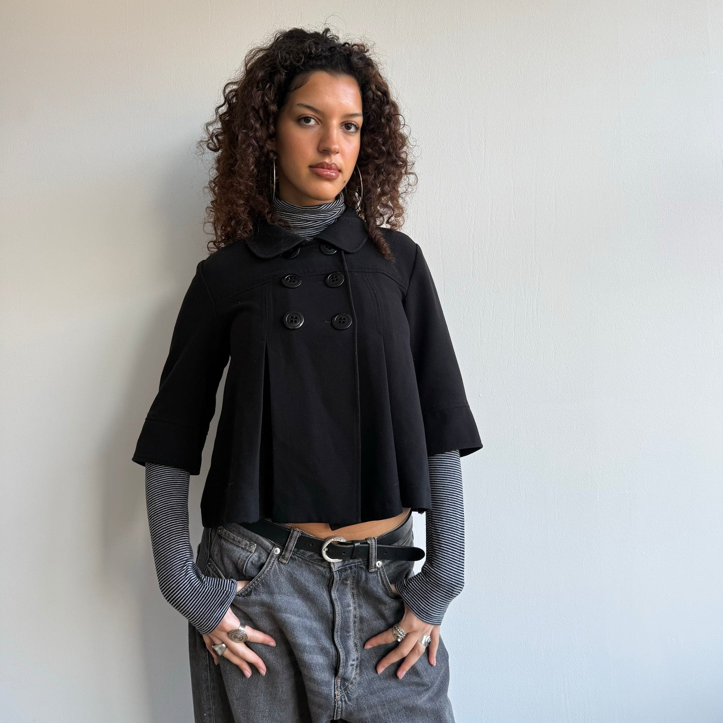 Black pleat peacoat - Size S