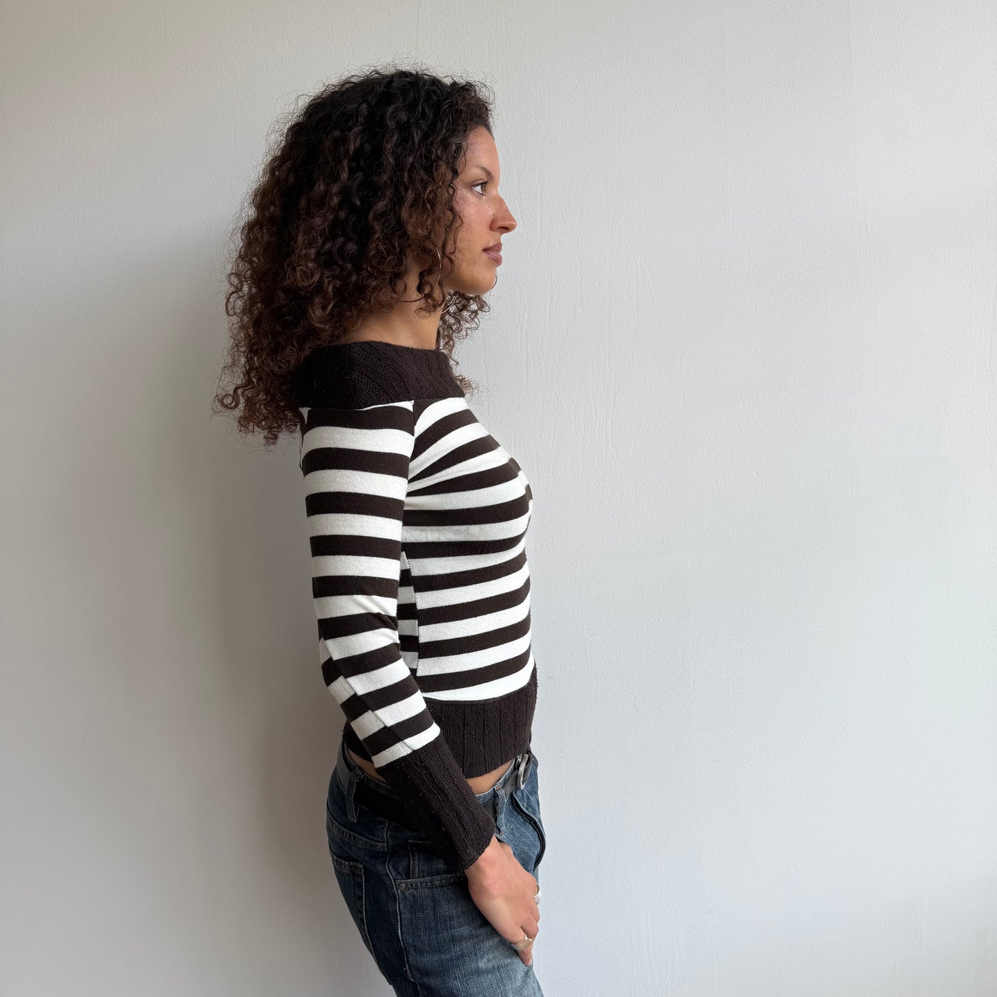 Brown striped bardot knit - Size S