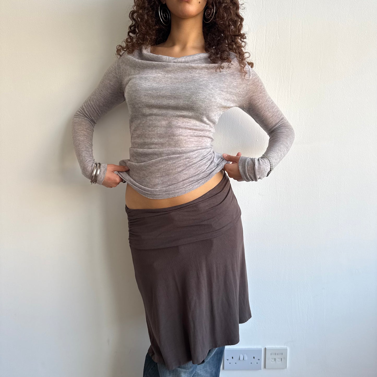Brown ruched side skirt - Size S