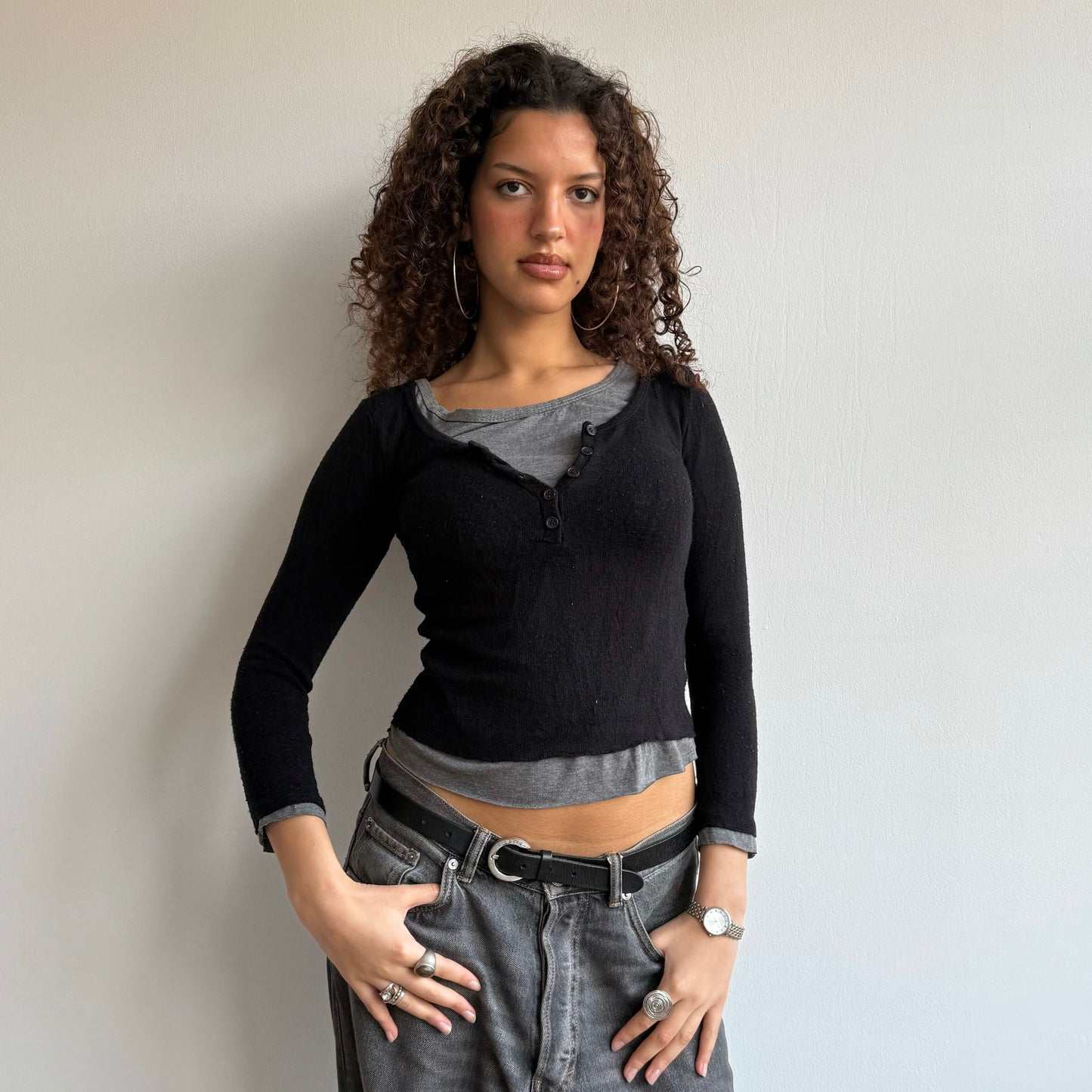 Black and grey double layer knit - Size XS