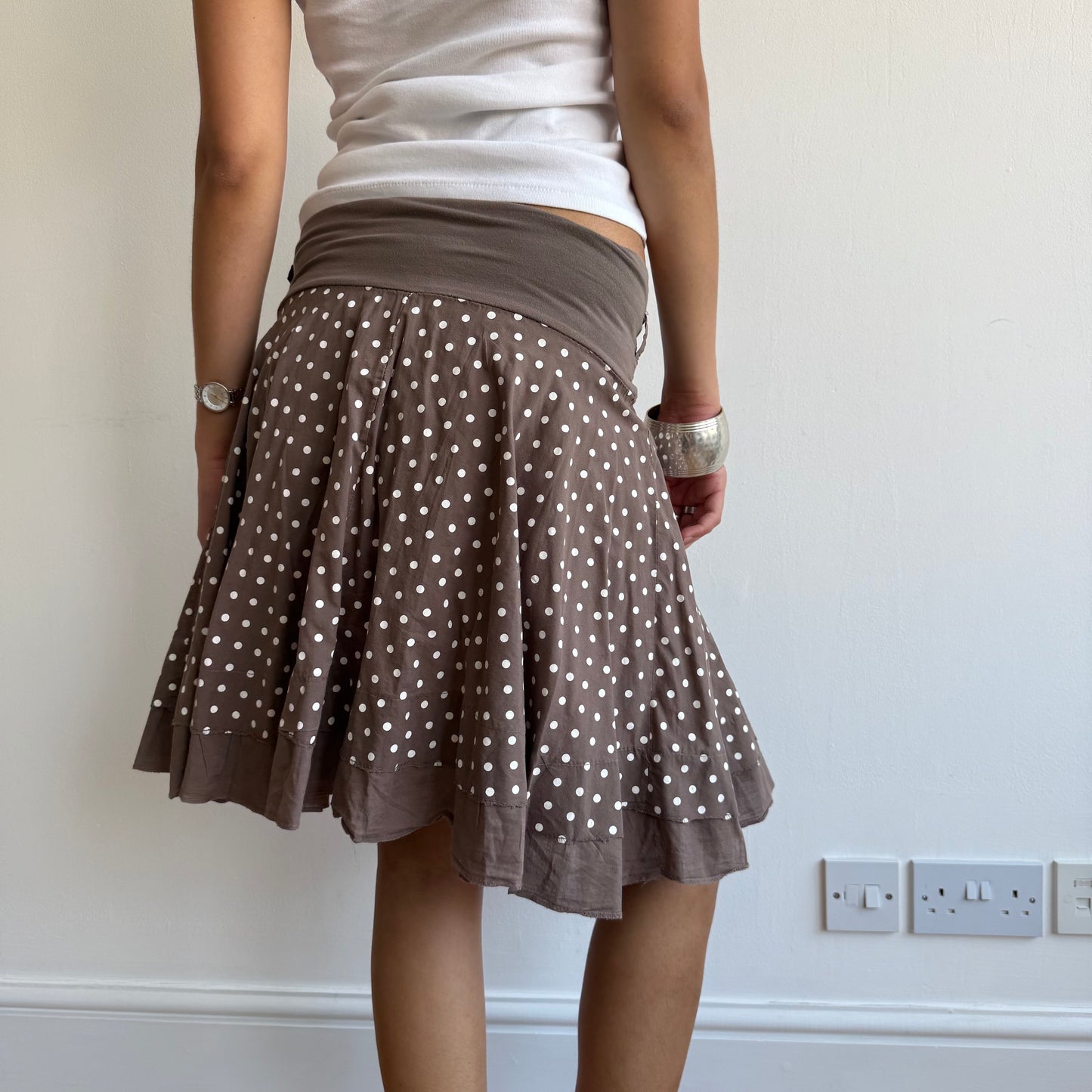 Brown polka dot midi skirt - Size S
