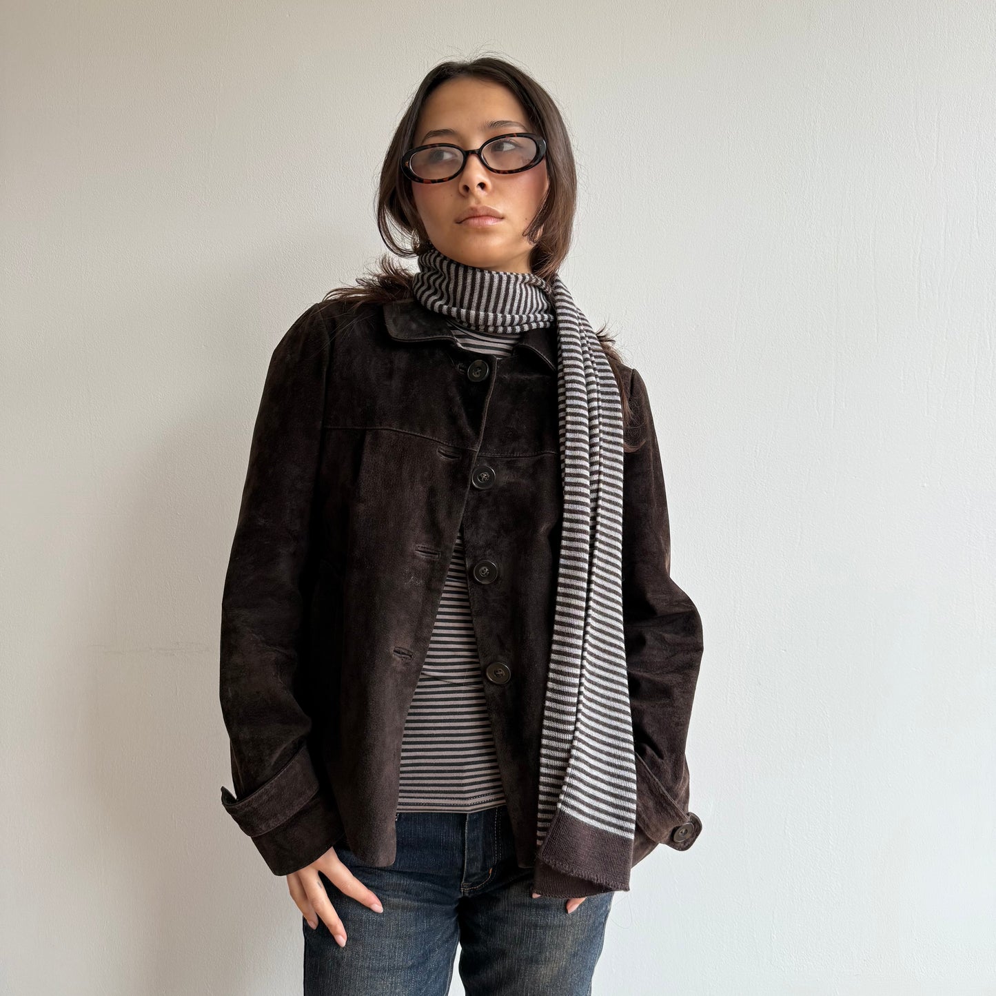 Brown stripe scarf - OS