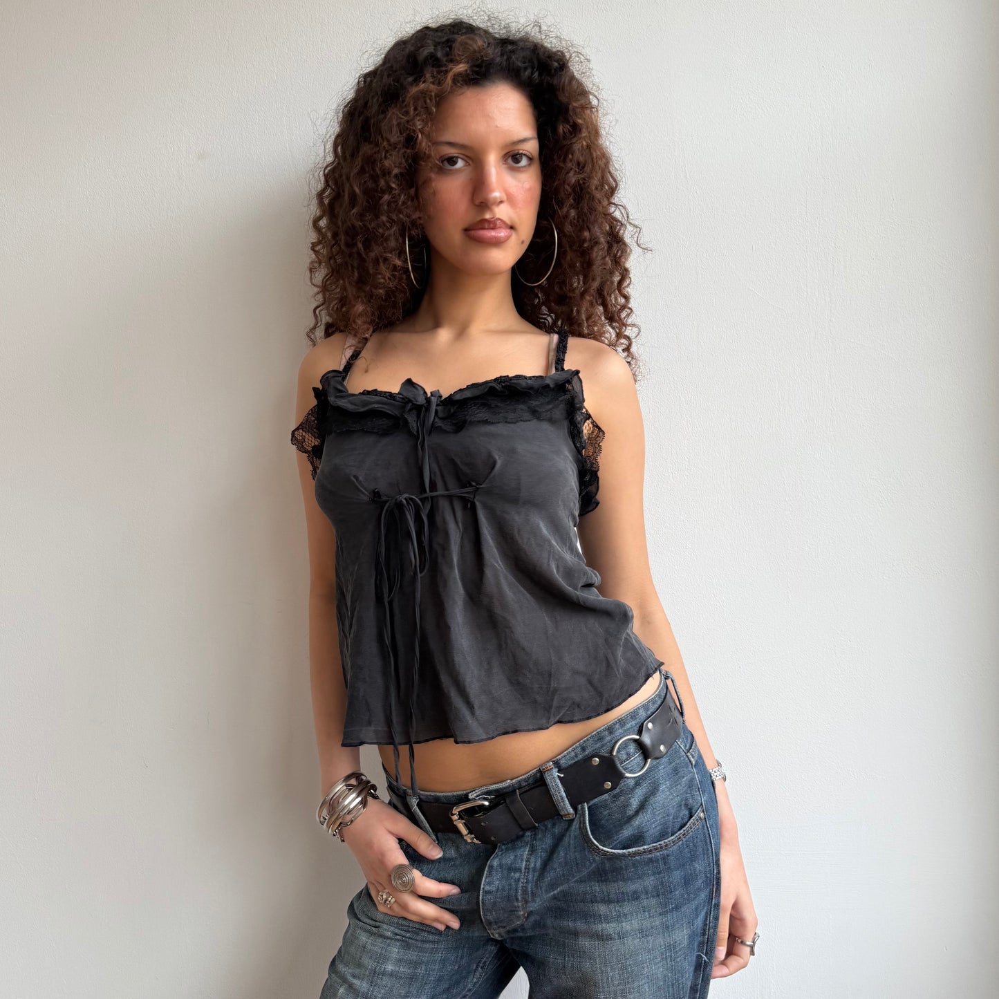 Black tie front cami - Size S