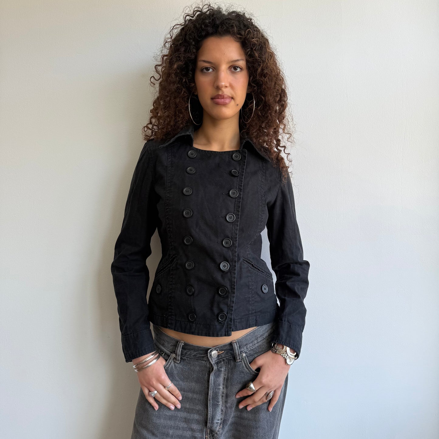 Black double breasted peacoat - Size S/M