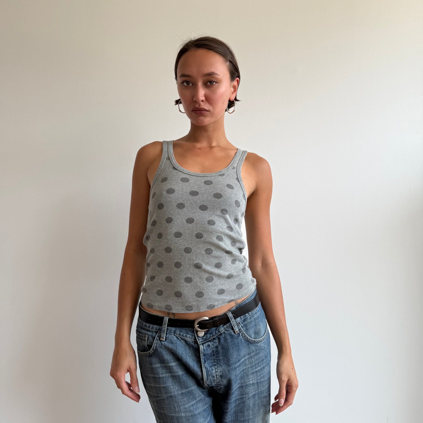 Grey polka dot tank top - Size M/L