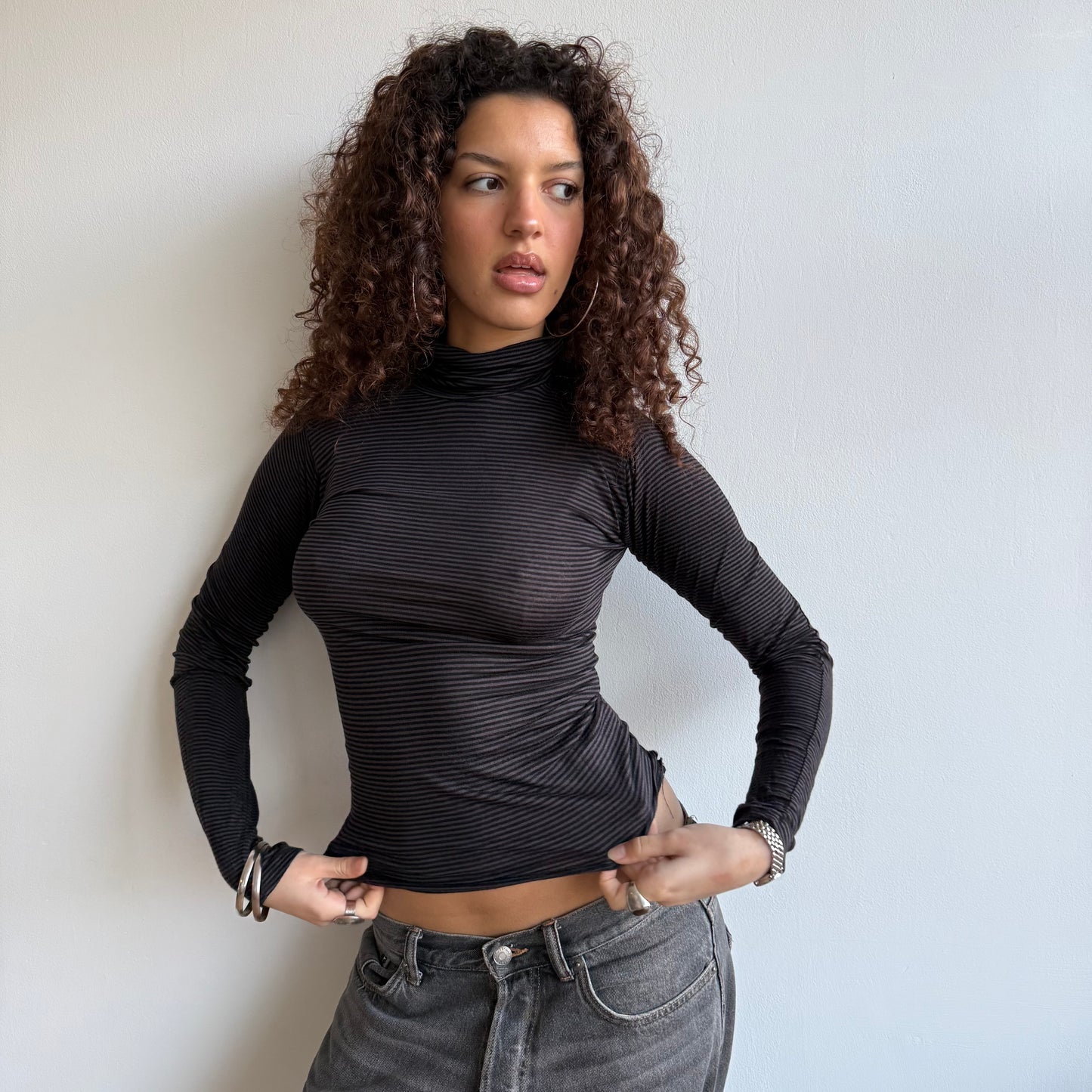 Dark brown striped roll neck - Size S