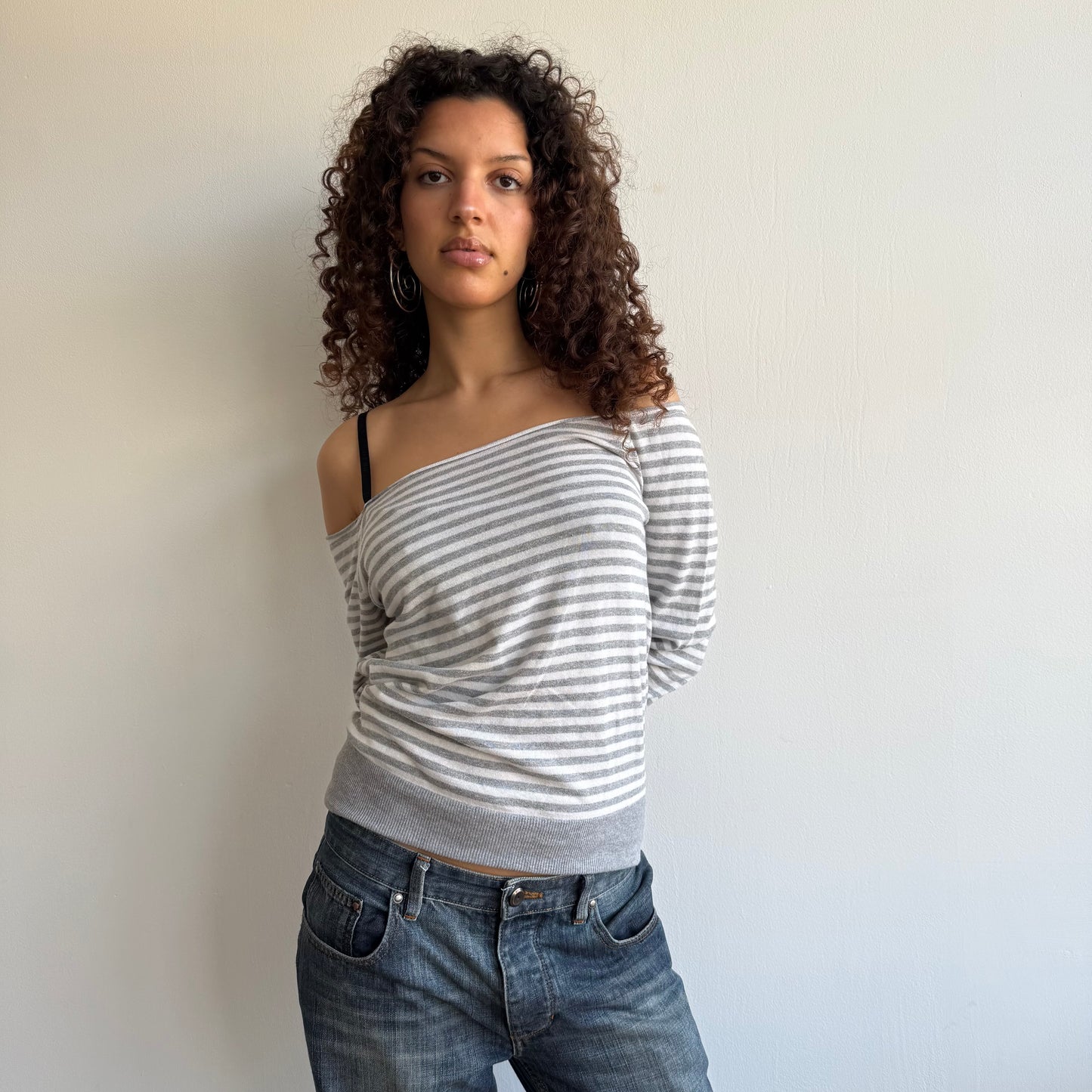 Grey stripe batwing knit - Size M