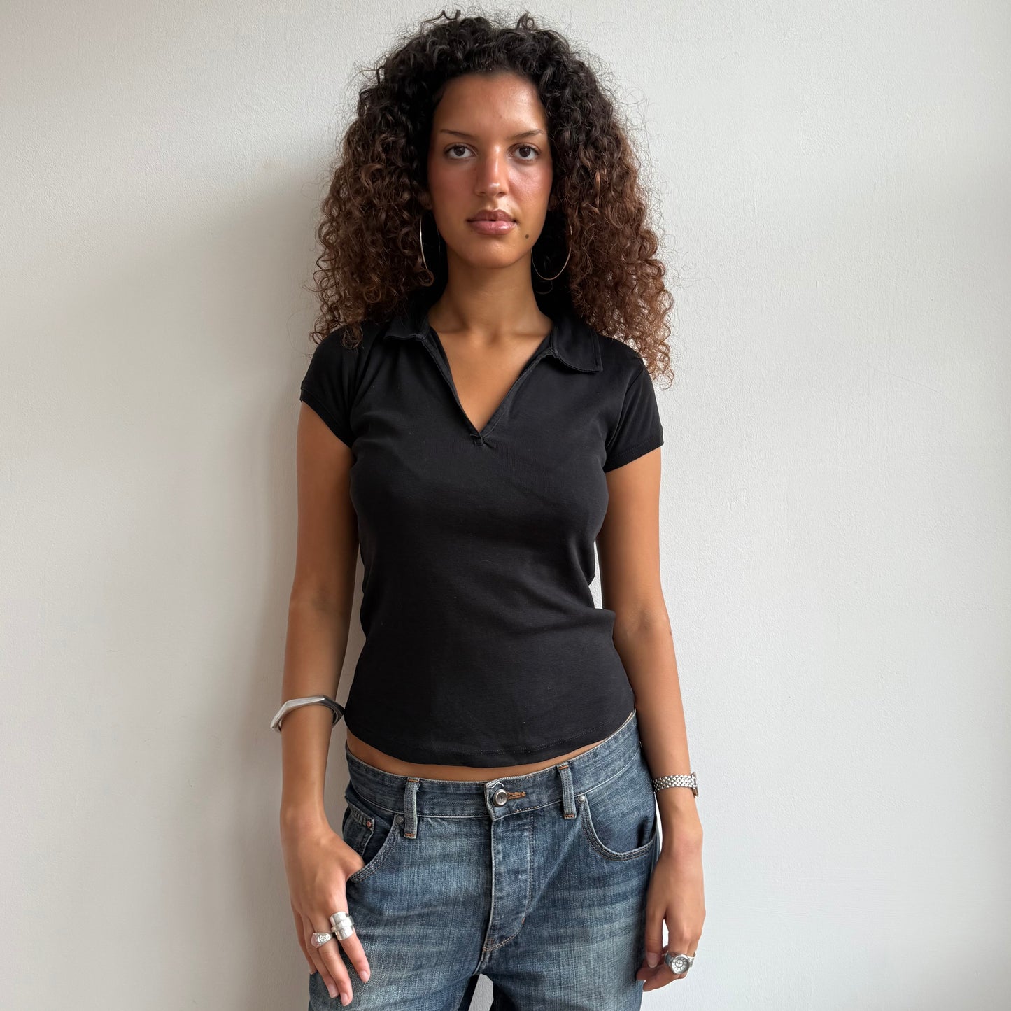 Black polo top - Size M