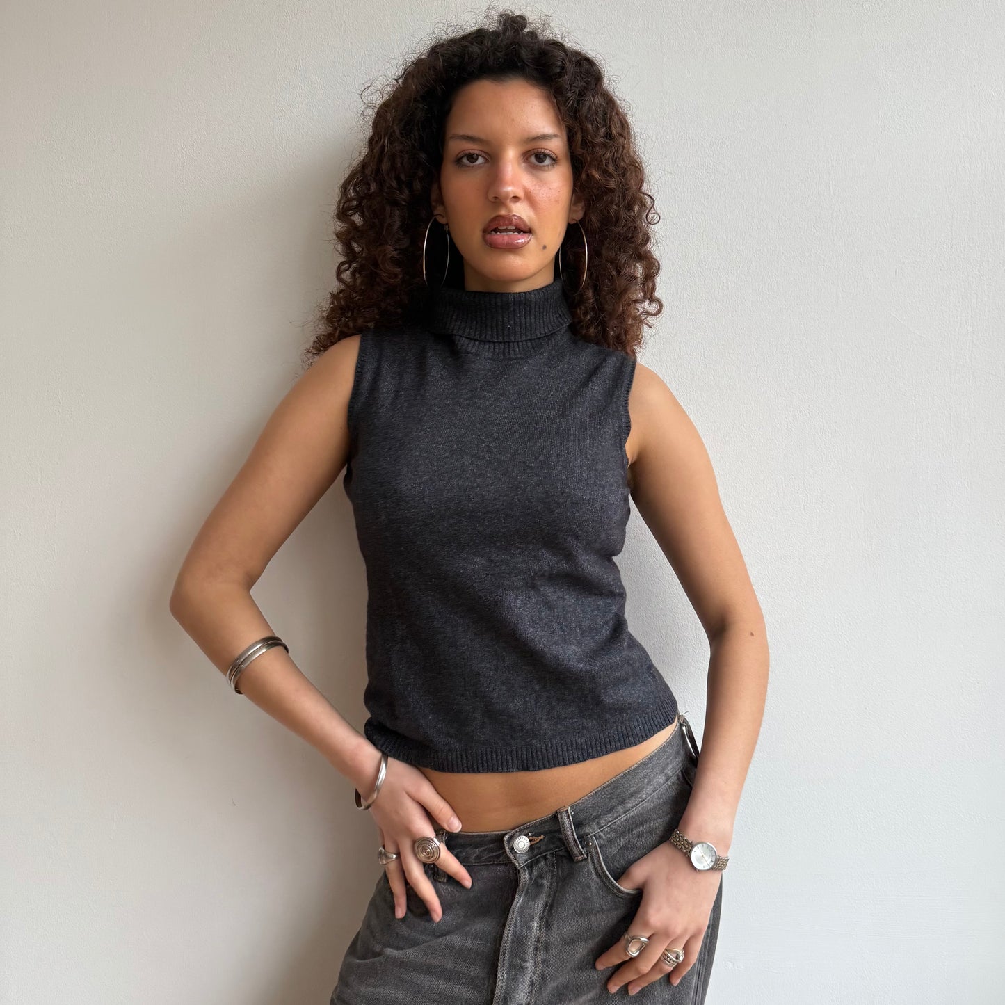 Grey sleeveless roll neck - Size S