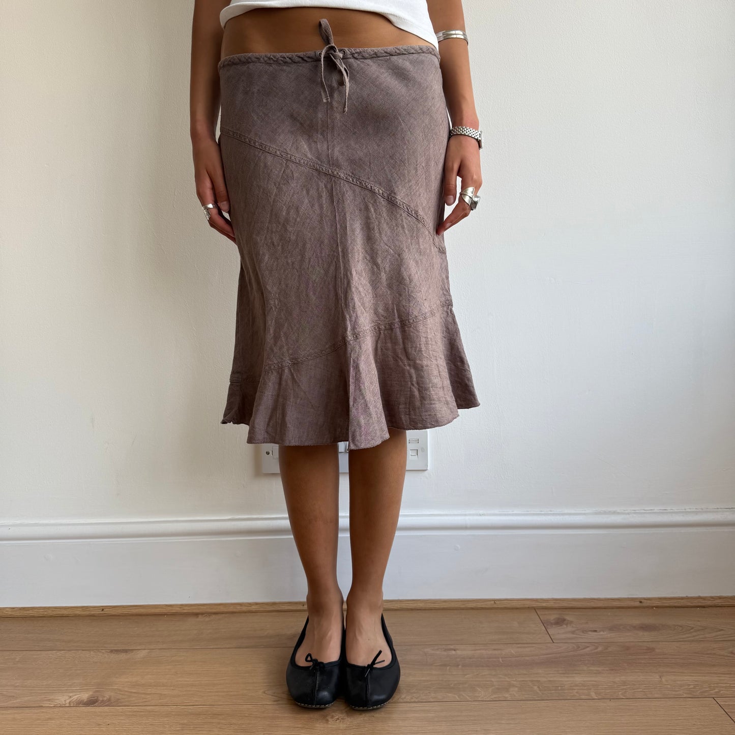 Brown linen midi skirt - Size S
