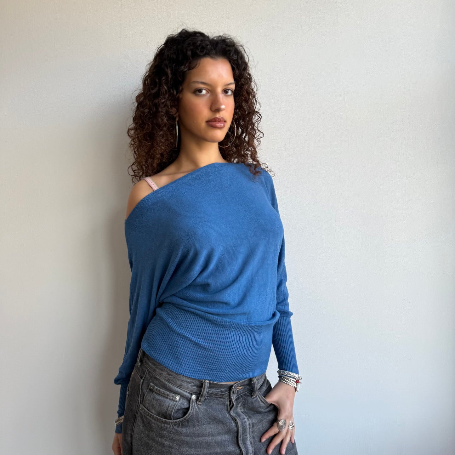 Blue slouchy knit jumper - Size S-M