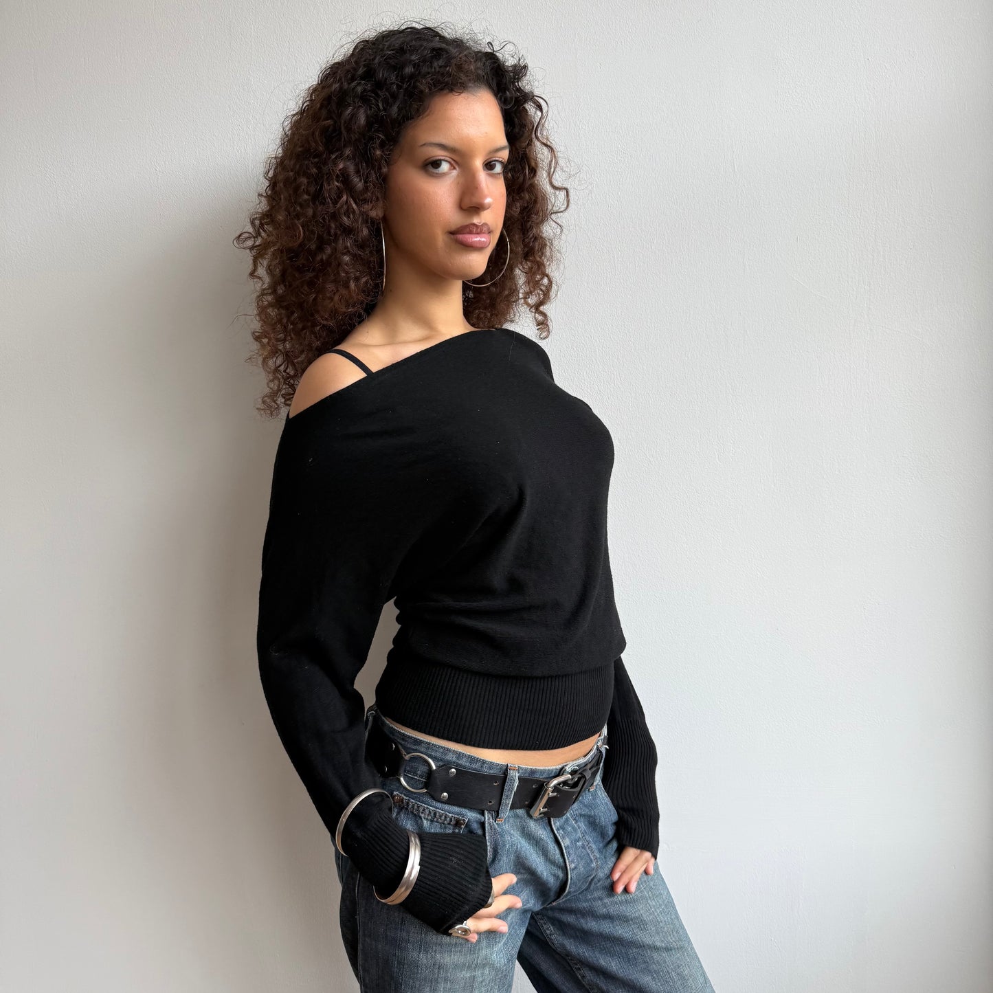 Black slouchy knit jumper - Size S
