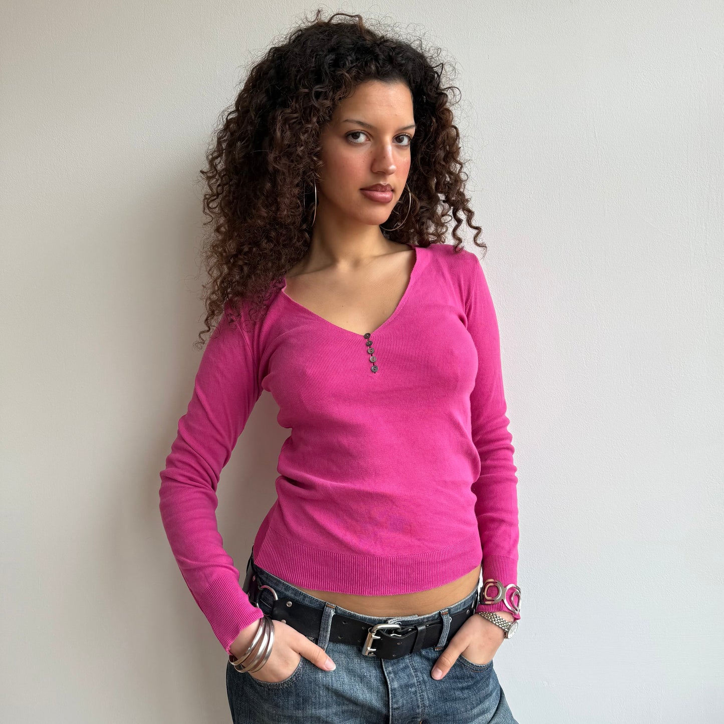 Pink v-neck knit - Size S