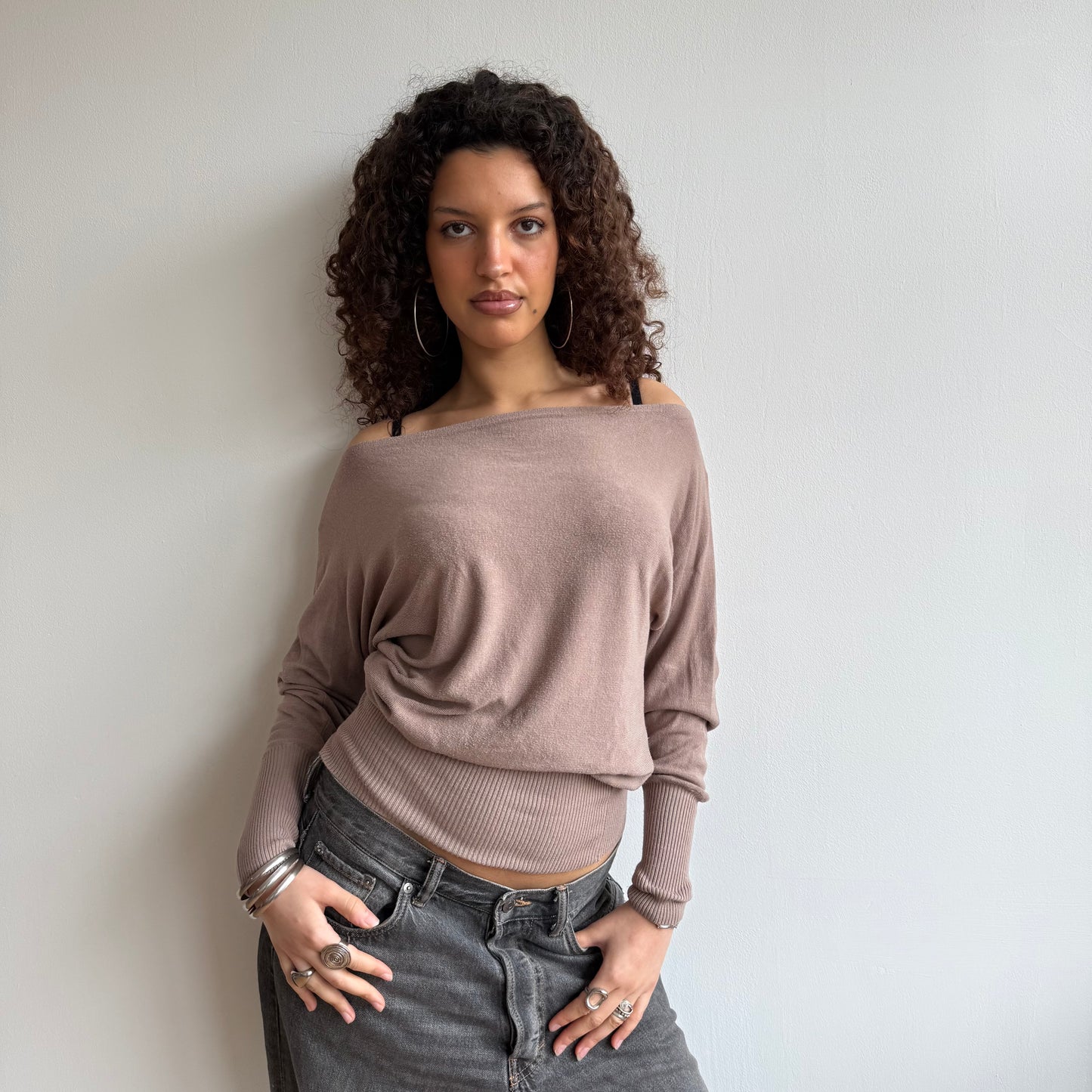 Beige slouchy knit jumper - Size S-M