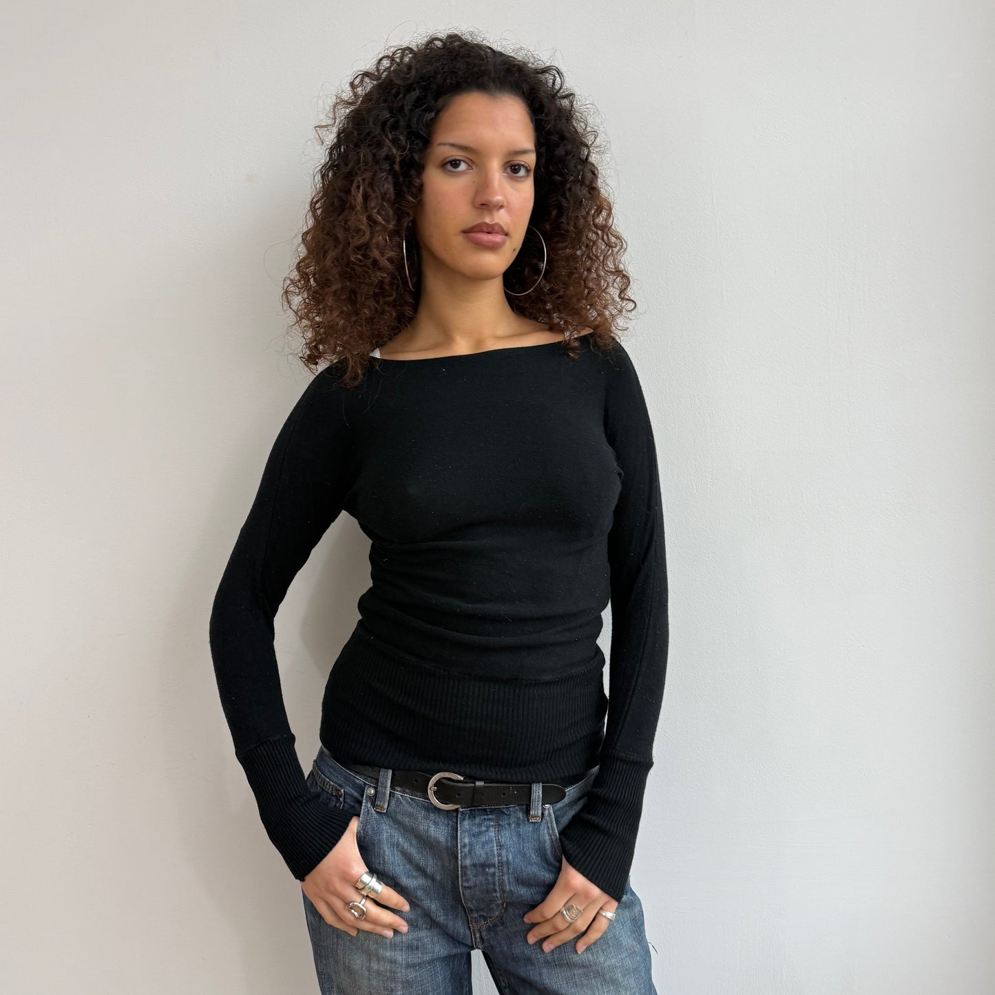 Black slouchy long sleeve knit - Size S