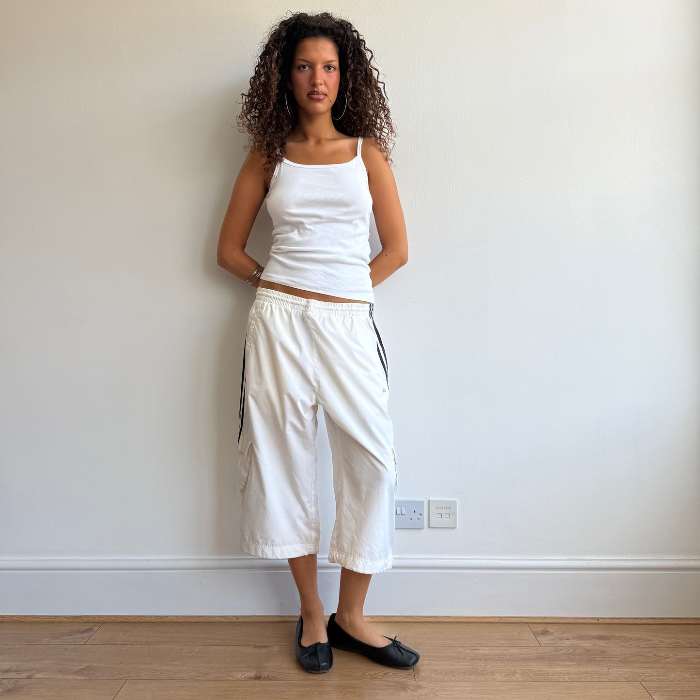 White Adidas cargo capris - Size S + M