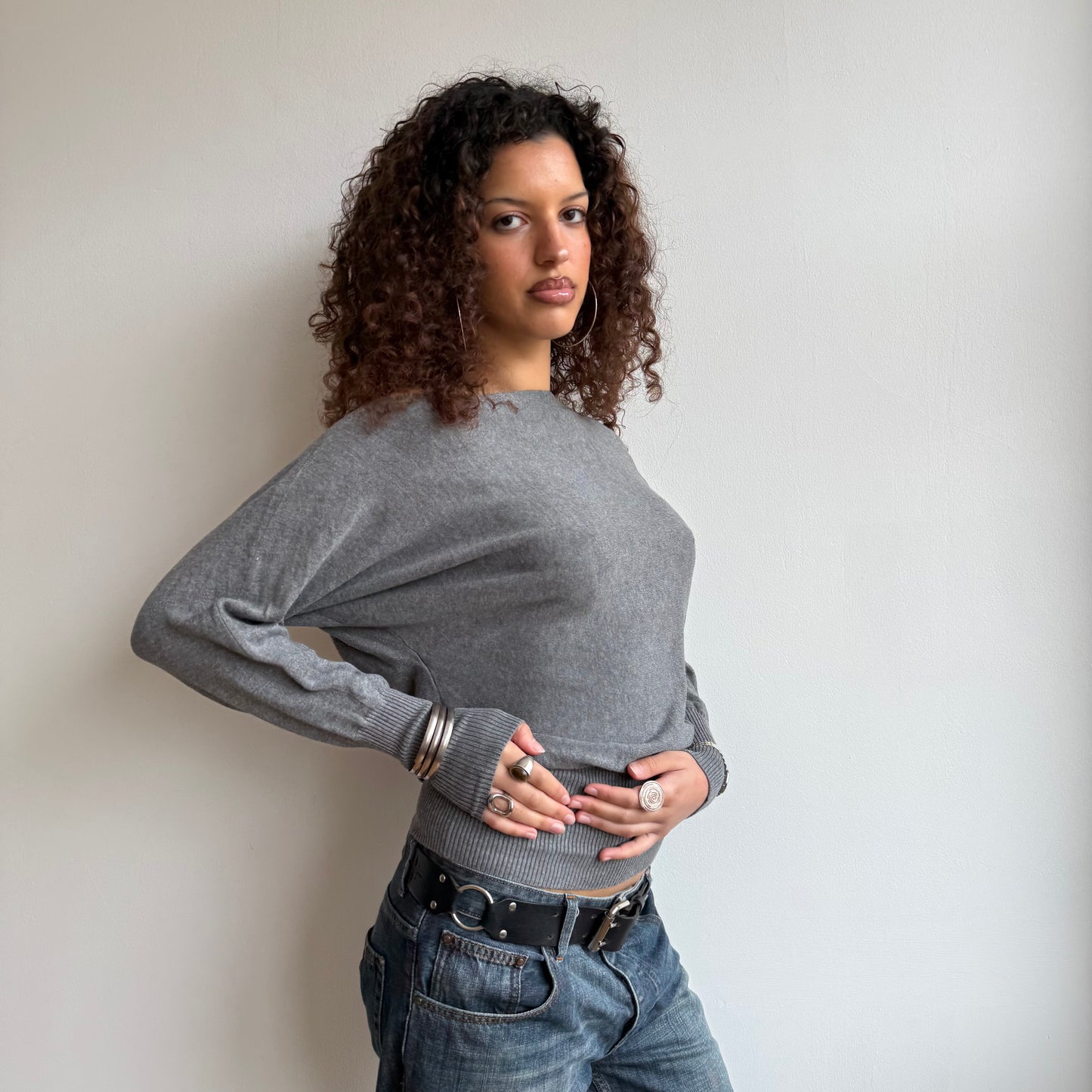 Grey slouchy knit jumper - Size S