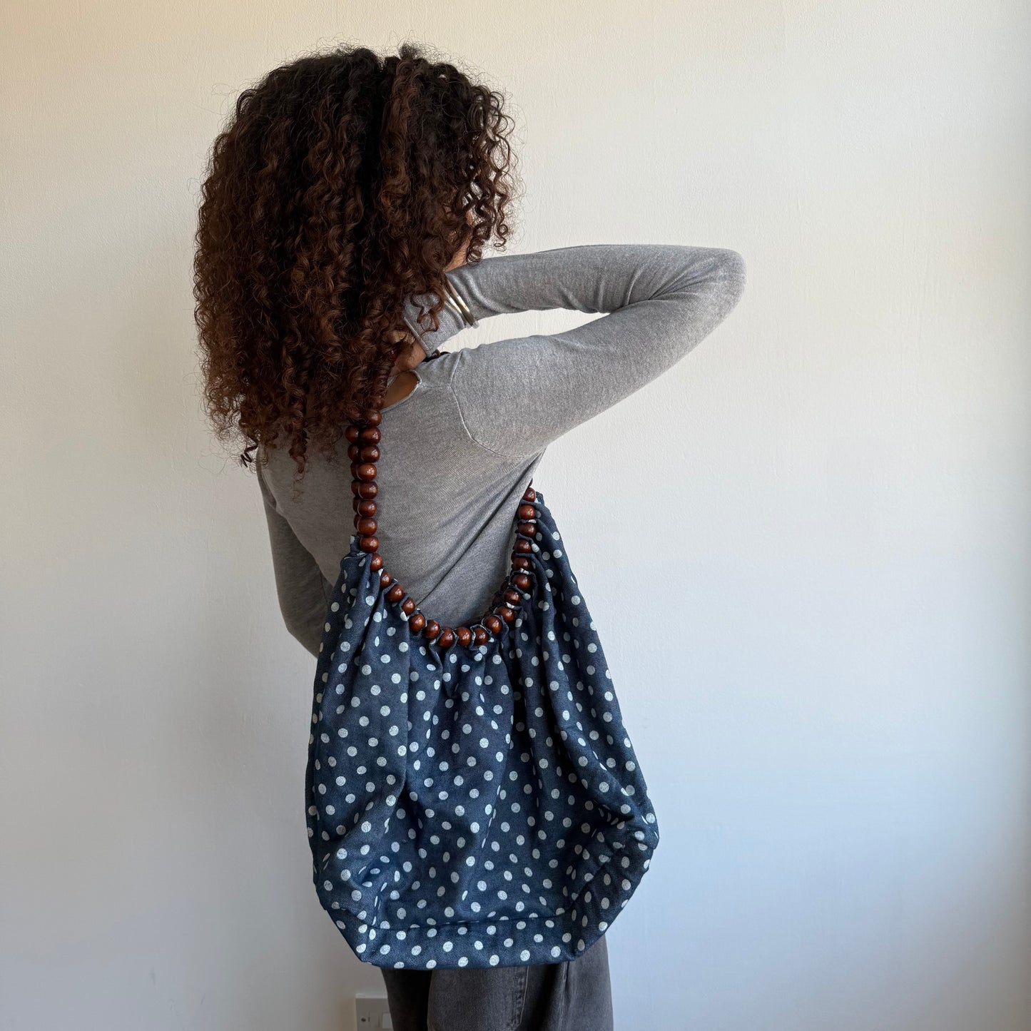Blue polka dot beaded bag