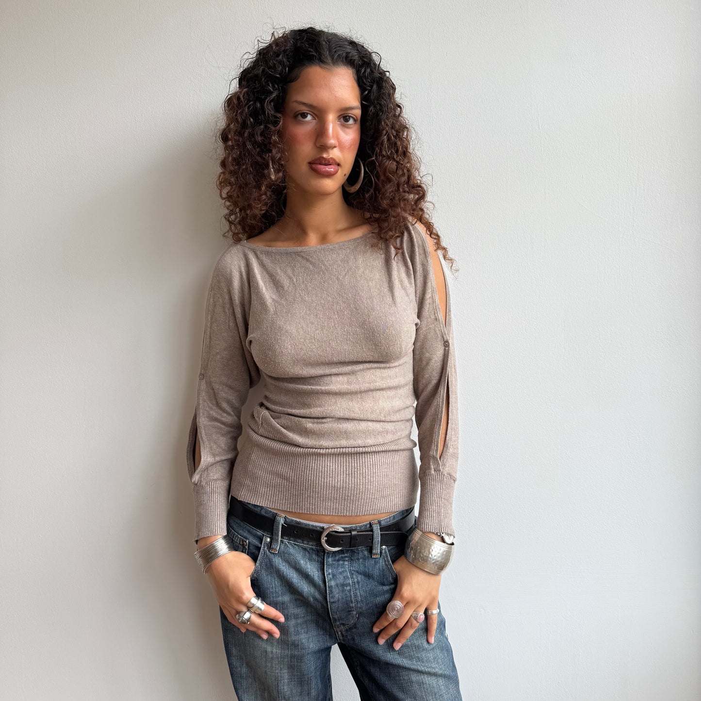 Beige slouchy button arm knit - Size S