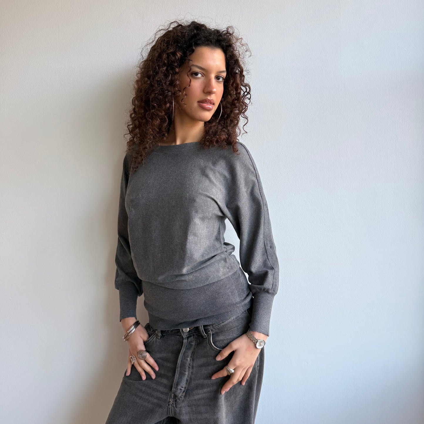 Grey slouchy knit jumper - Size S/M