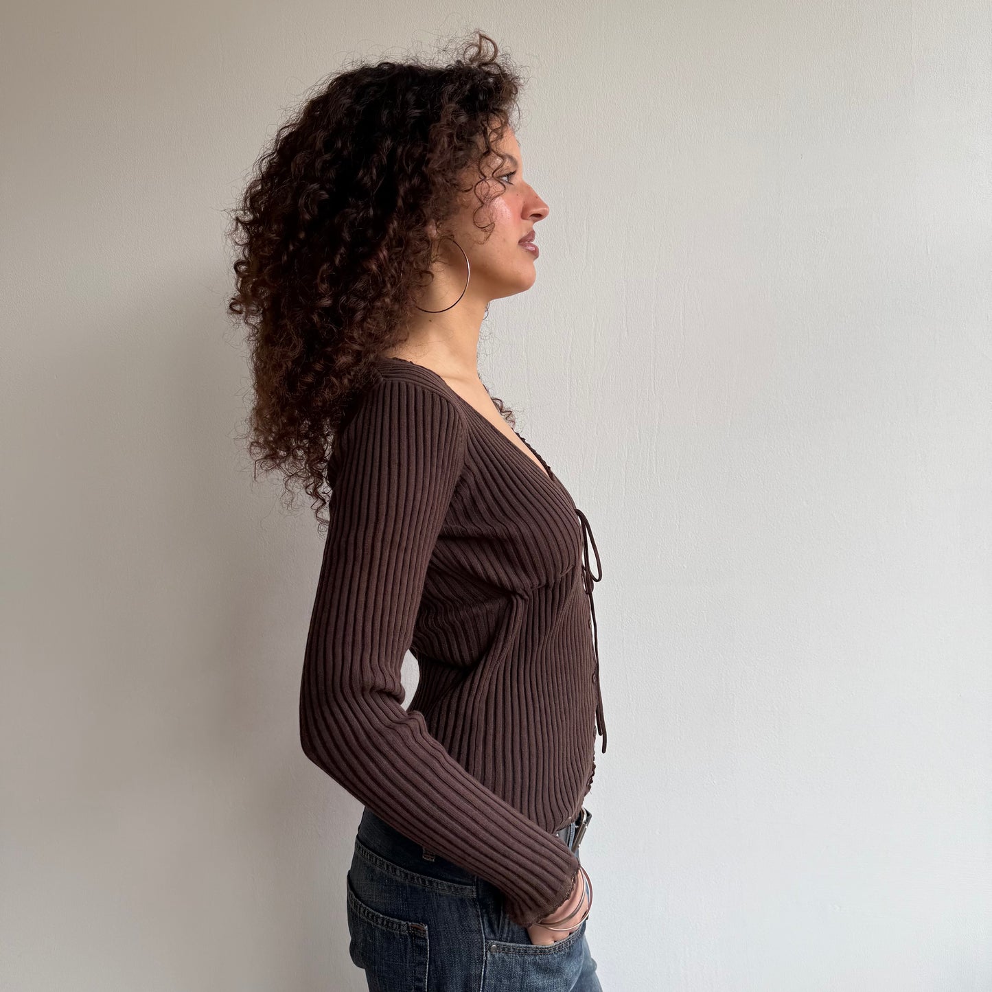 Brown tie-front Cardi - Size M