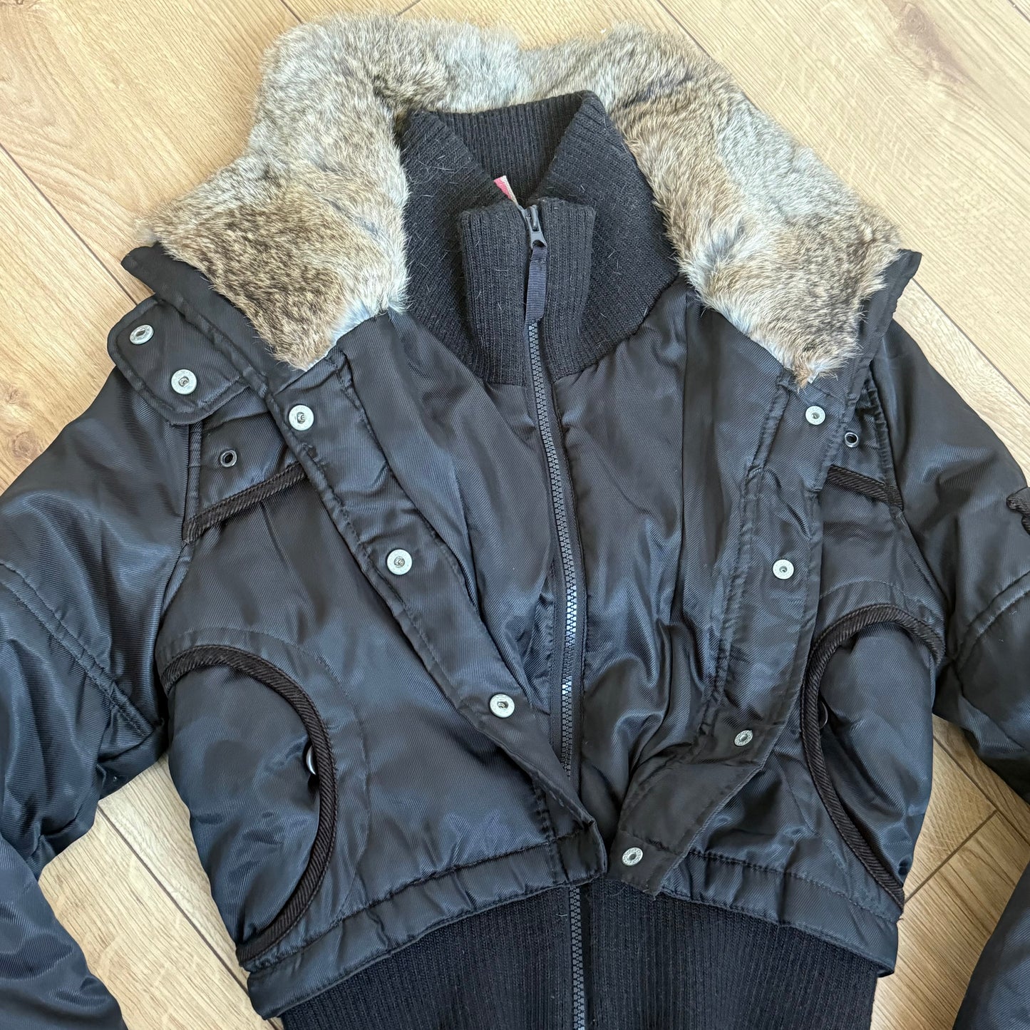 Brown fur collar puffer jacket - Size S