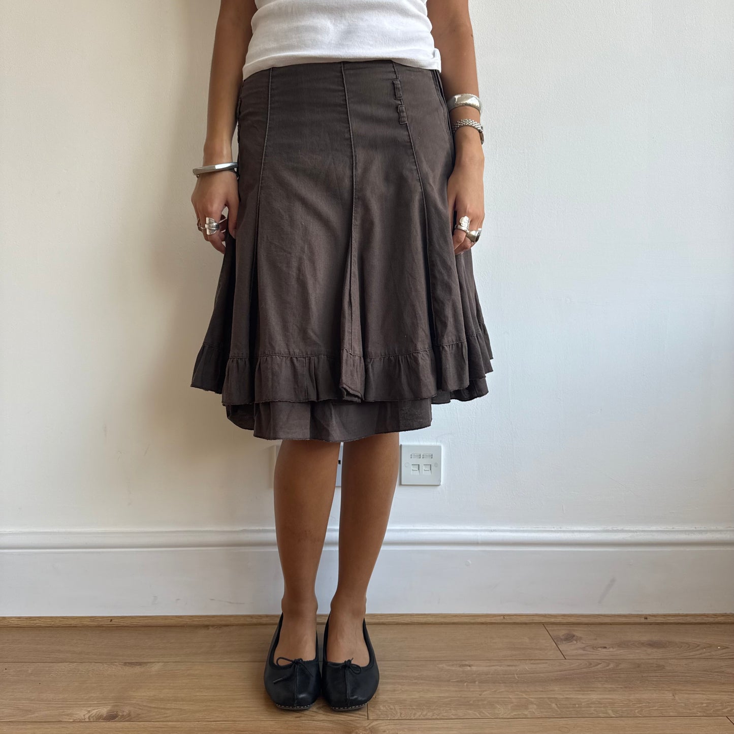 Brown linen ruffle skirt - Size S