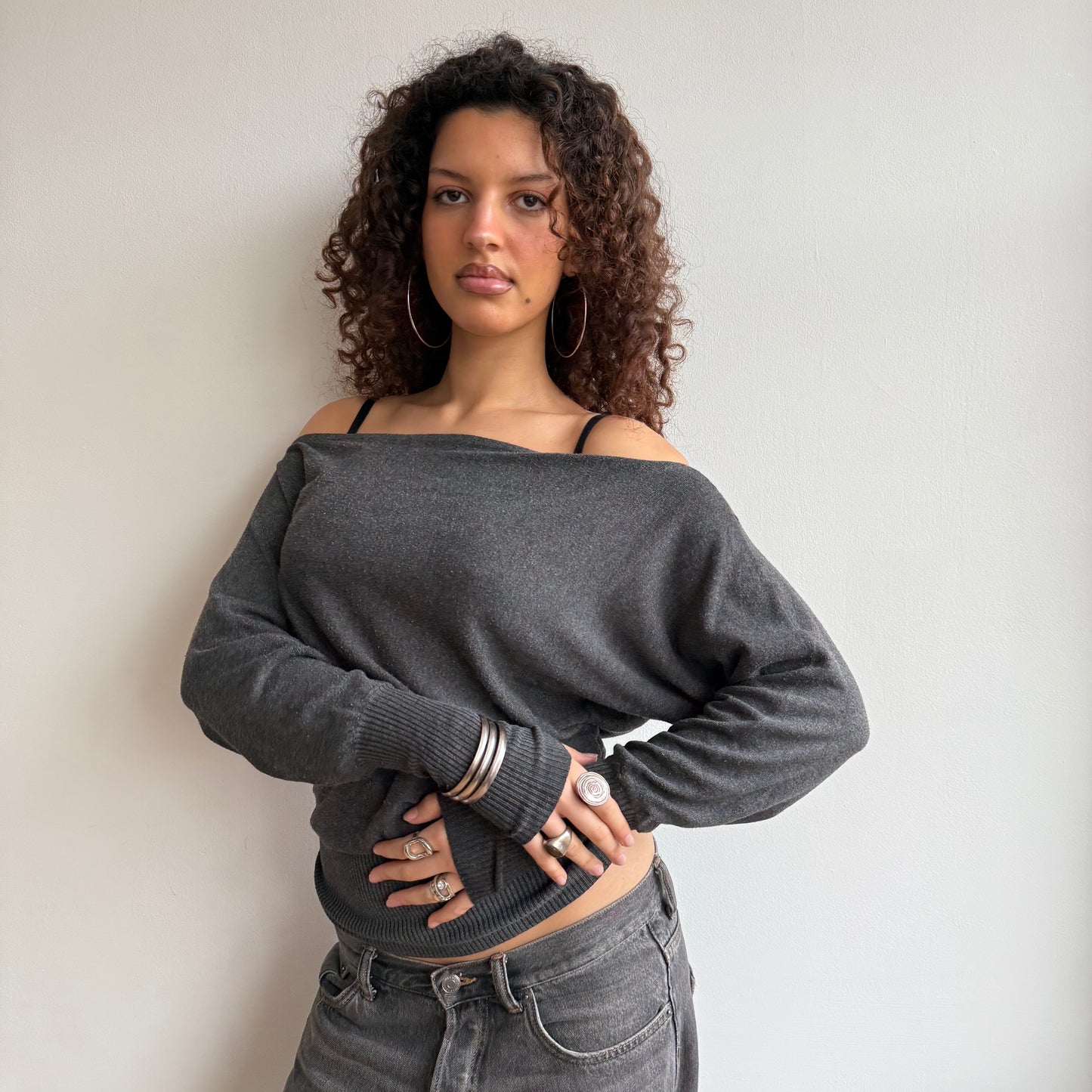 Grey slouchy knit jumper - Size S-M