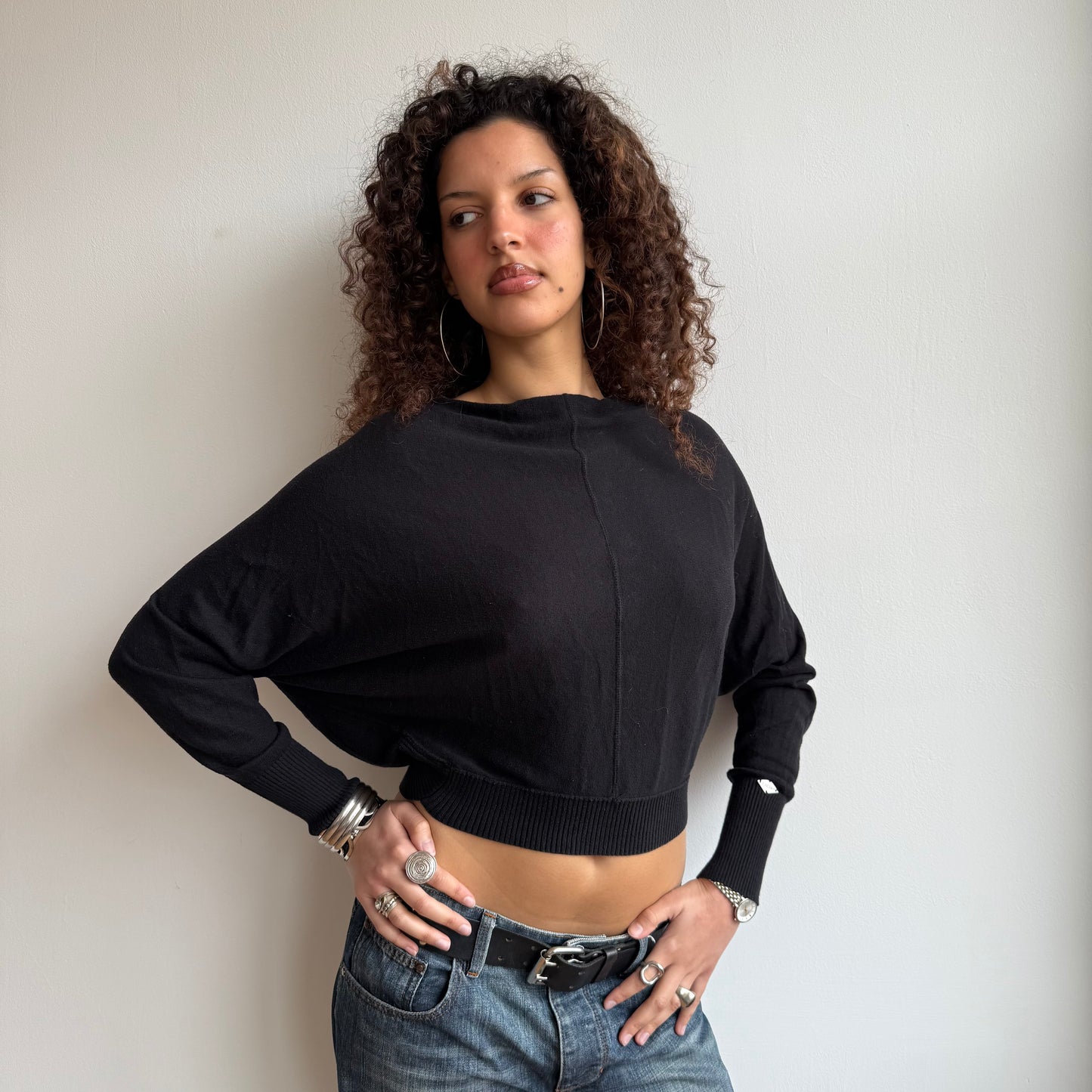 Black slouchy batwing knit - Size S