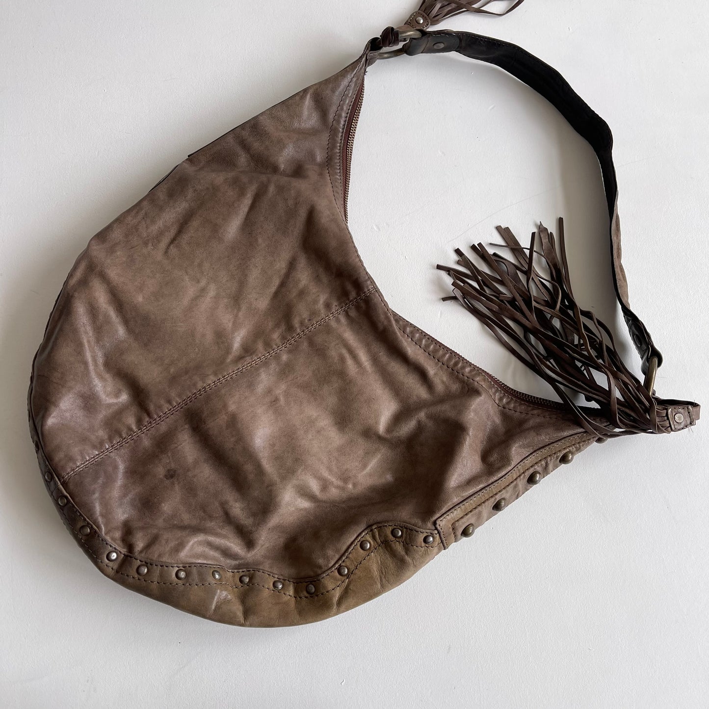 Boho studded leather bag