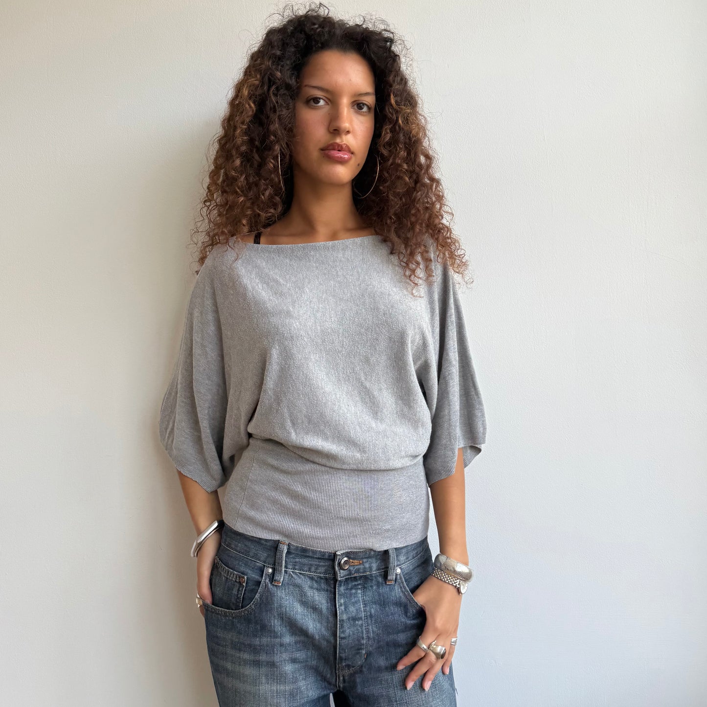 Grey short sleeve slouchy knit - Size M