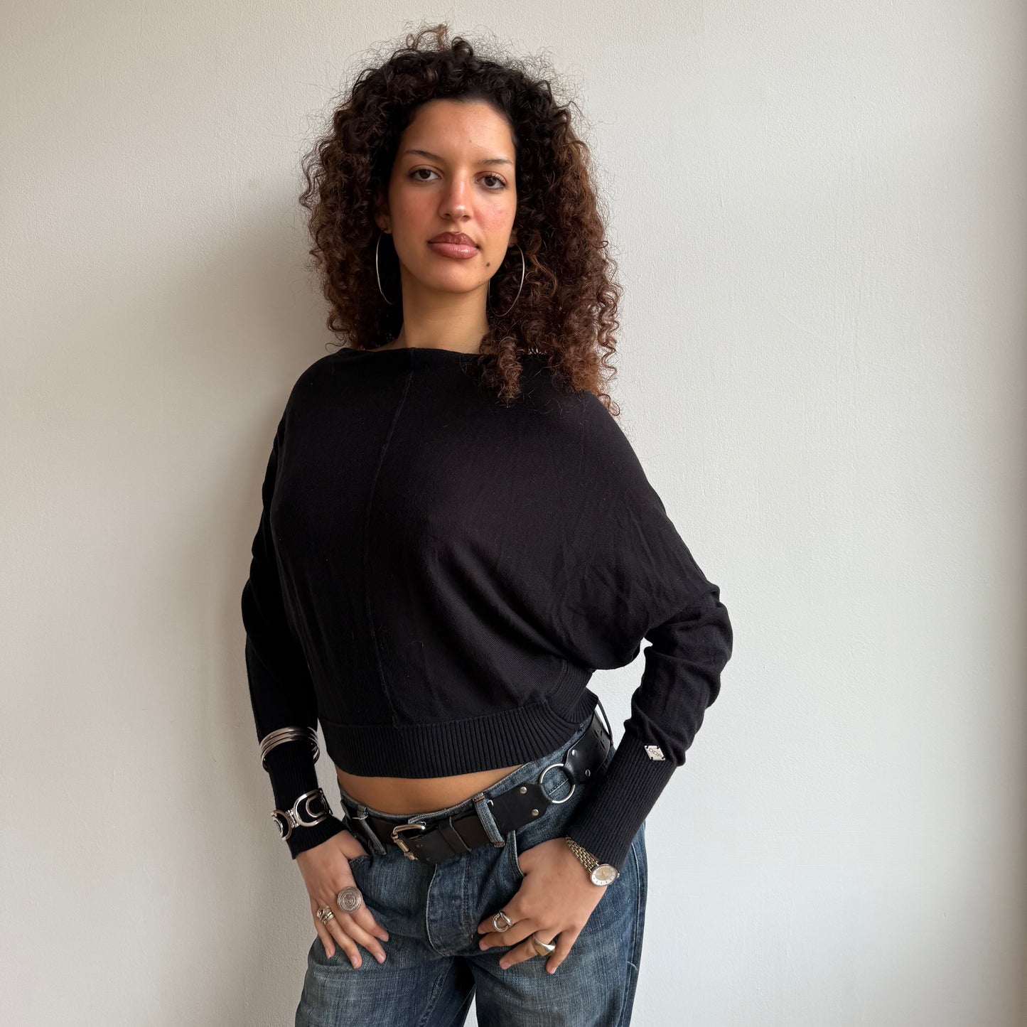 Black slouchy batwing knit - Size S