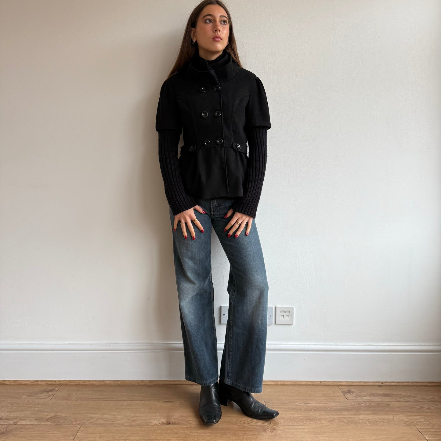 Black 2in1 knit sleeve peacoat - Size S